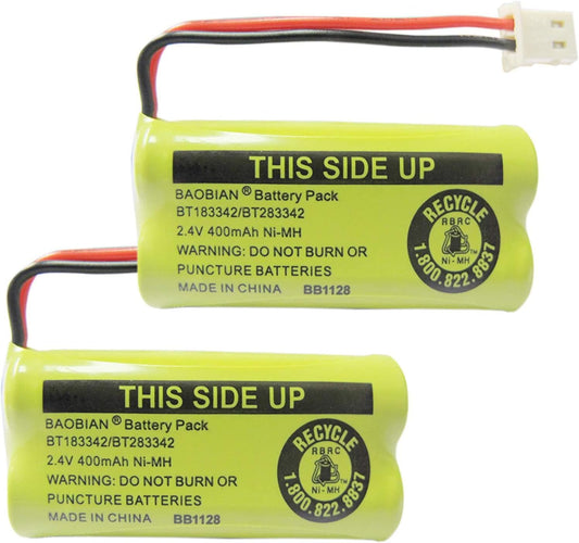 2.4V 400mAh Cordless Home Phone Battery for AT&T BT162342 BT-162342 BT166342 BT-166342 BT266342 BT-266342 BT183342 BT-183342 BT283342 BT-283342 VTech CS6329 CS6114 CS6419(Pack of 2)