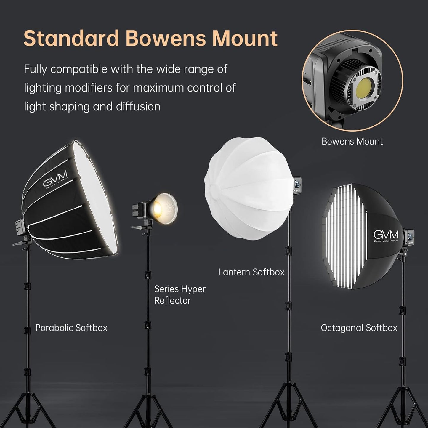 GVM Great Video Maker GVM 80W Bi-Color COB Video Light Kit, 2700K~7500K Continuous Lighting for Photography with Bowens Mount Softbox&Stand, 8 Effects Support AC Adapter & NP Battery