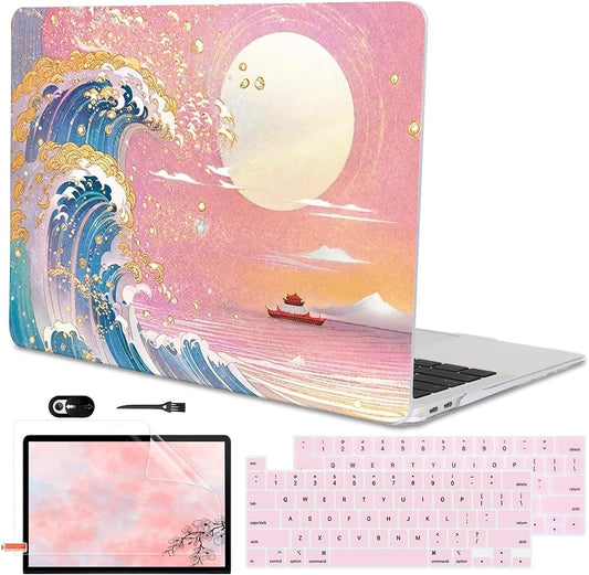 for MacBook Pro 13-inch Case 2022 2021 2020-2016 Release M2 M1 Chip A2338 A2251 A2289 A2159 A1989 A1706, Pattern Plastic Hard Shell Keyboard Cover Screen Film Webcam Cover, Sunset Glow Waves