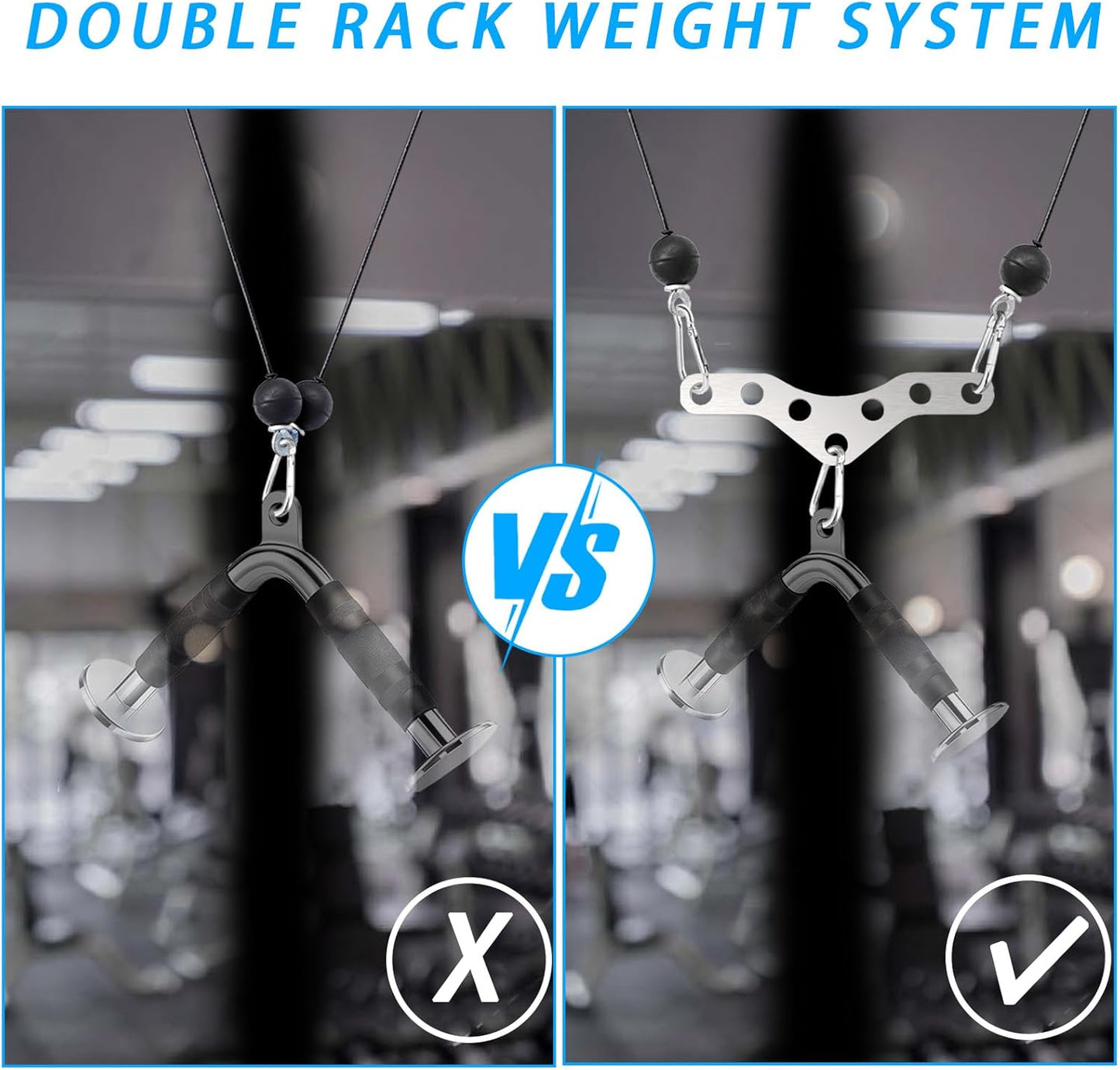 Double to Single Adaptor Plate for Cable Pulley Machines Durable Solid Stainless Steel with 3 Carabiners Suitable for Dual Cable Machines LAT Pulldown, Shoulder & Biceps Exercises