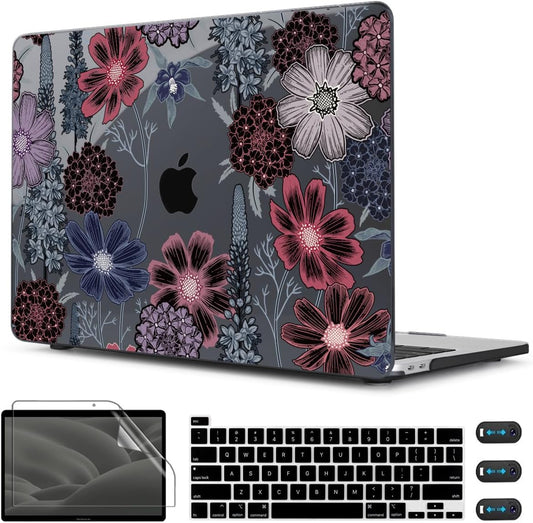 CISSOOK Compatible with MacBook Pro 13 inch Case 2025-2020 A2338 M2 M1 A2251 A2289 with Touch bar, Plastic Hard Shell Case&Keyboard Cover&Screen Protector&Webcam Cover, Texture Flowers
