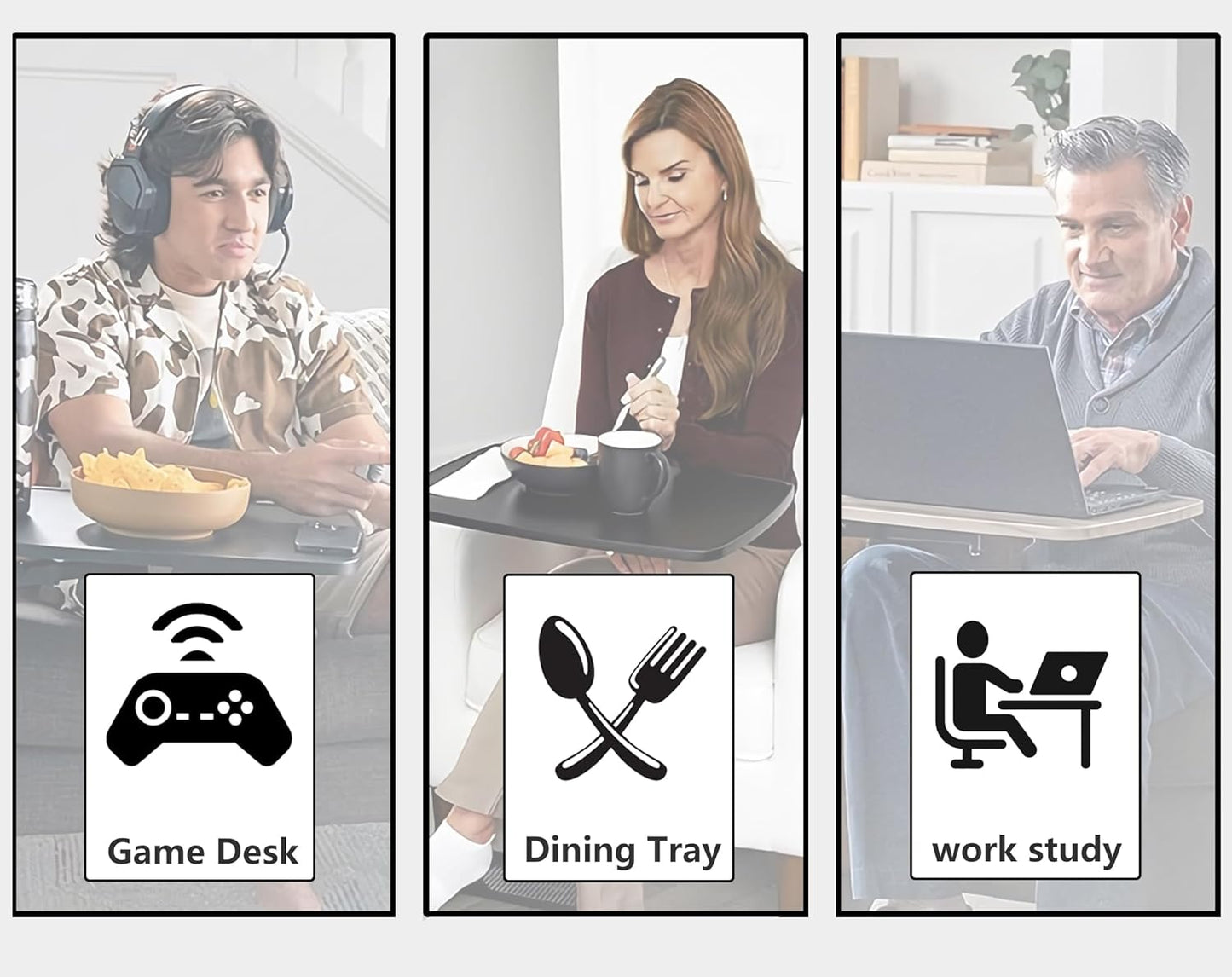 Auxiliary Tray 360 ° Rotating Height Adjustable Rotating TV, Computer Desk, car Five Function Auxiliary Safety Handle (360° Sofa Rotating Table, White Roller Sliding 360° Sofa Rotating Table)