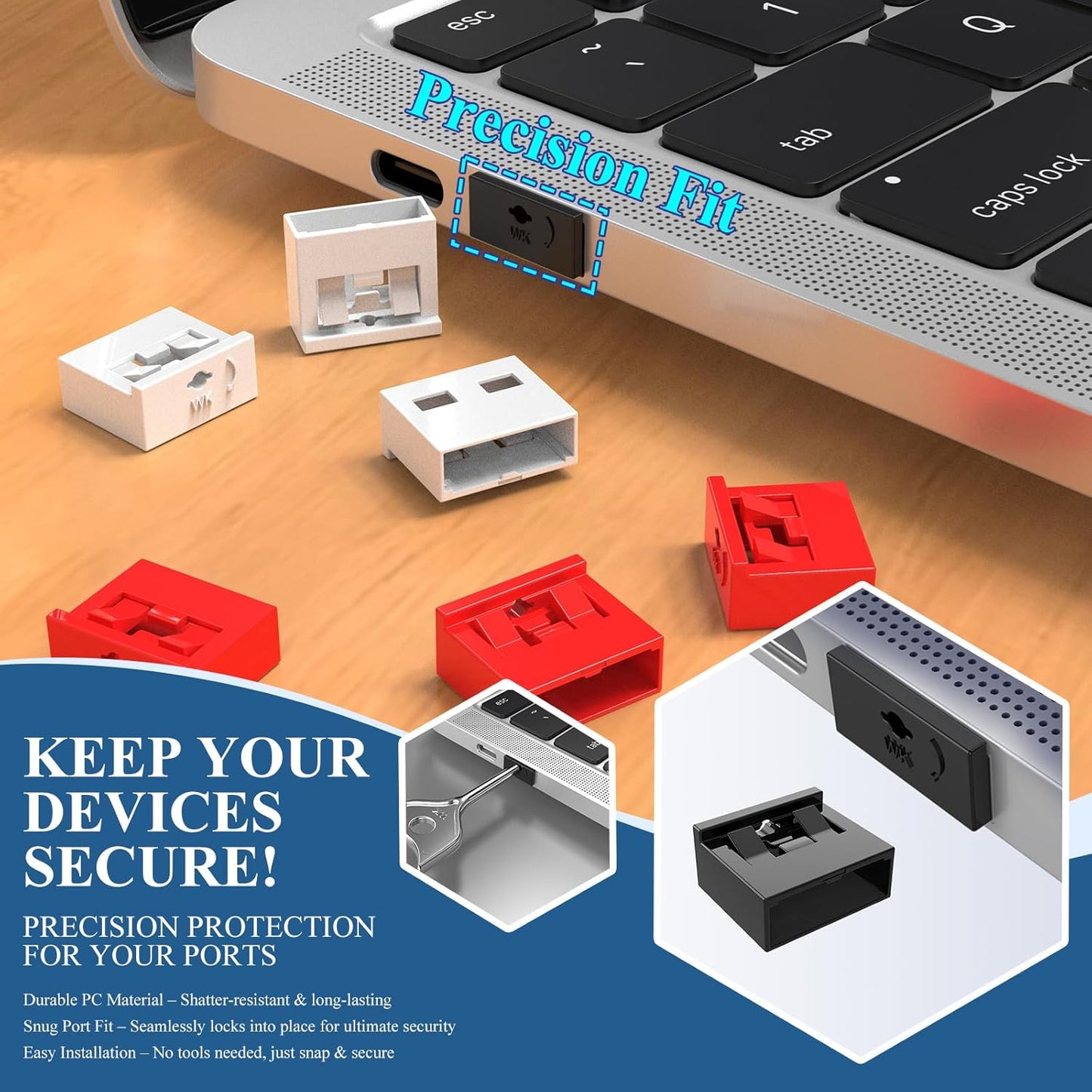 105 PCS USB Port Blockers with 10 Locks for PC, Laptop Removable Type-A Data Protection,Dust & Moisture Resistant Shield（Mixed Colors Packs Svailable for Port Sorting）