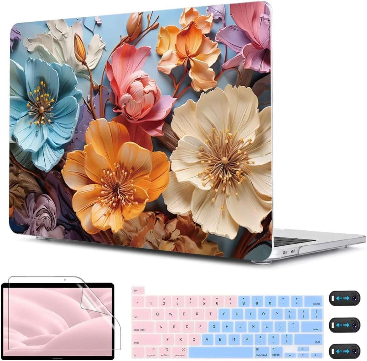 CISSOOK Compatible with MacBook Pro 13 Inch Case 2025 2024 2023 2021 2020 Release M2 M1 A2338 A2289 A2251, Hard Shell Case & Keyboard Cover for MacBook Pro 13 with Touch Bar, Silk Flowers