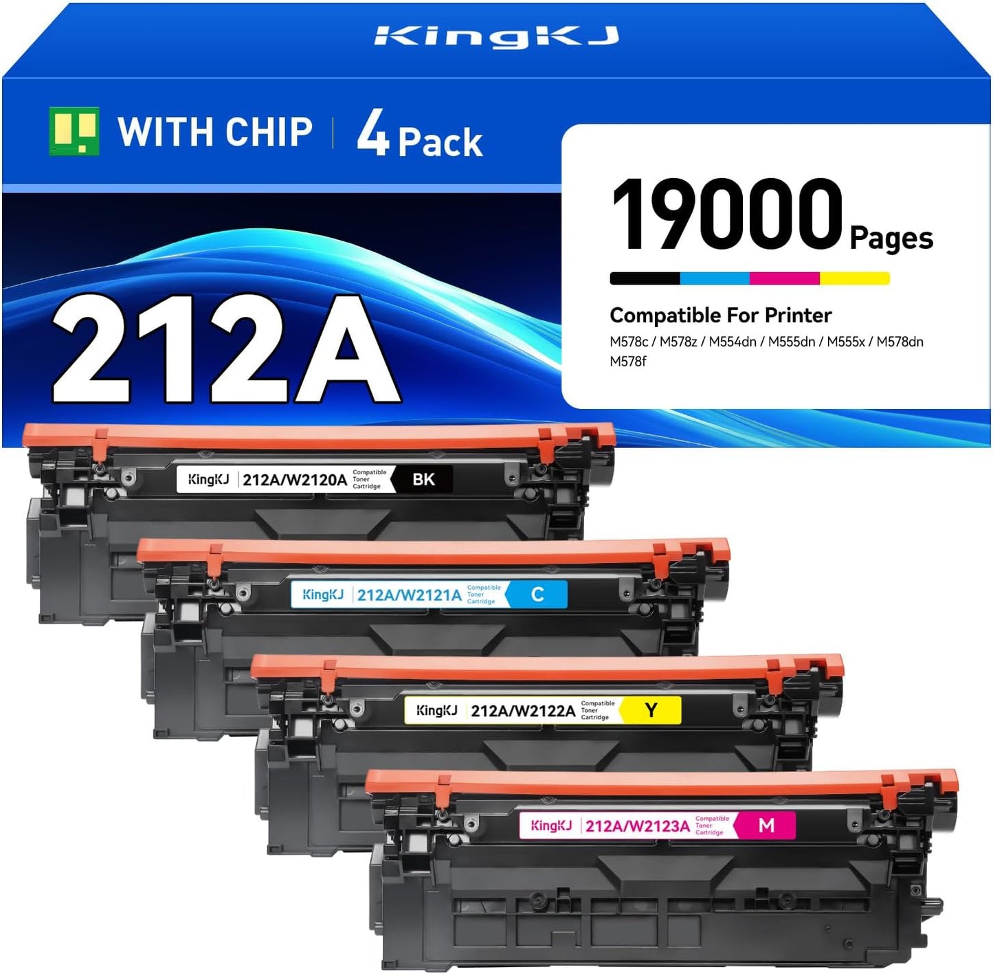 212A Toner Cartridges 4 Pack with Chip Compatible for HP 212A W2120A 212X W2120X Color Laserjet Enterprise MFP M578c M578z M554dn M555dn M555x M578dn M578f M555 M554 M578 Printer Ink All-in-One Black