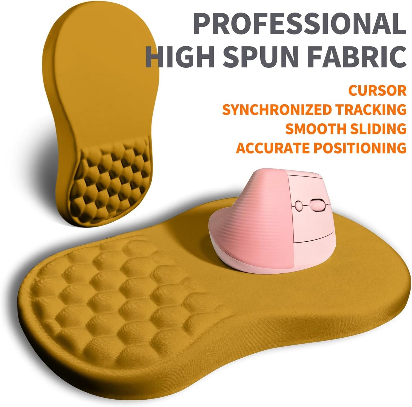 Ergonomic Joint Wrist Support Mouse Pad with Memory Foam Cushion Massage Bump, Carpal Tunnel Pain Relief Mousepad Slope Design for Wrist Rest, 11.8x7.9 in, Goldenrod