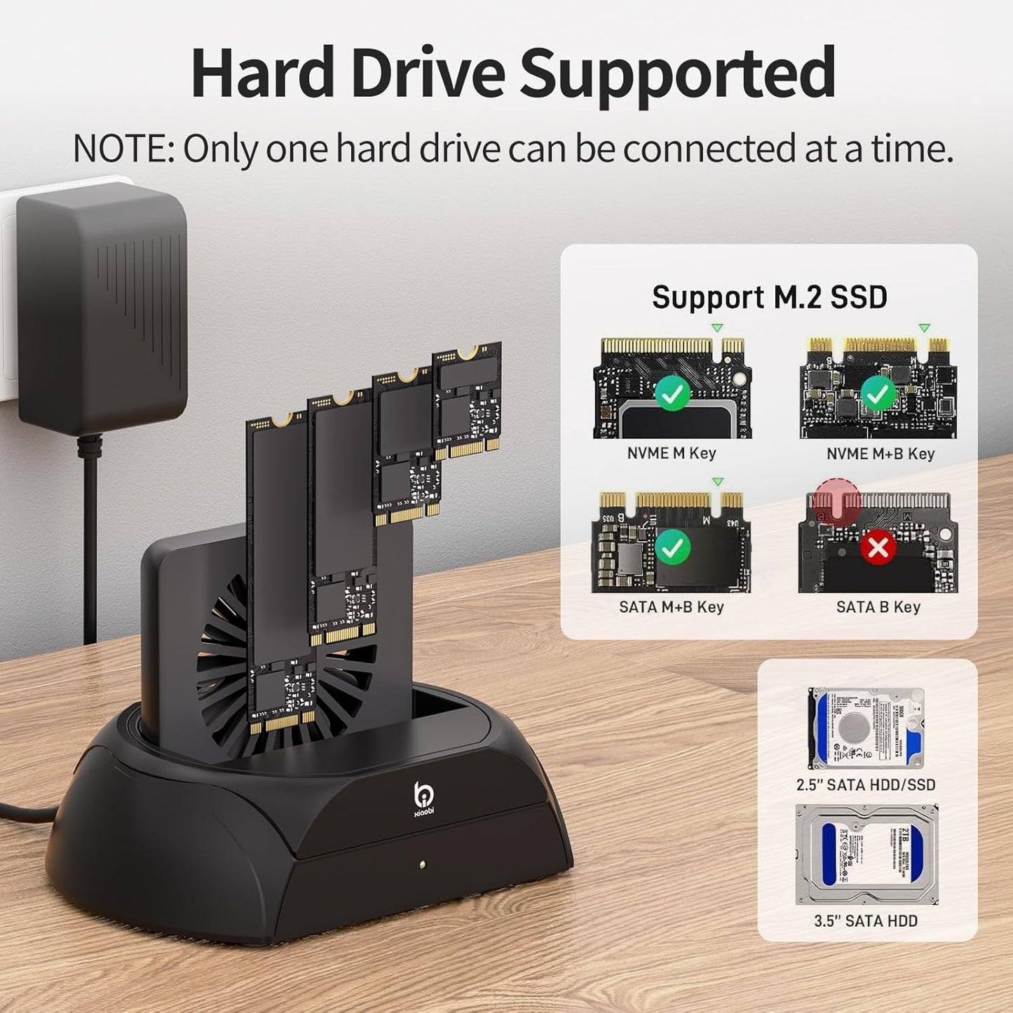 Hard Drive Docking Station, Pcie NVMe Adapter with Cooling Fan Superior Cooling Efficiency, External Hard Drive Reader Compatible with M.2 NVMe/SATA SSD & 2.5" and 3.5" SATA HDD SSD