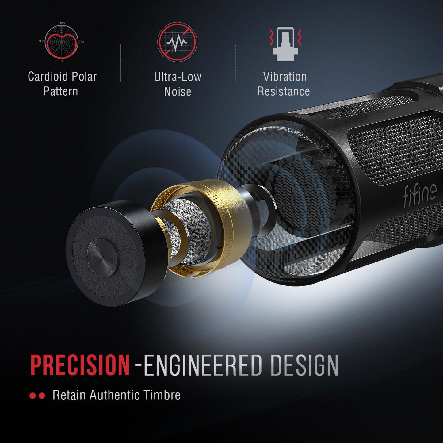 FIFINE XLR Dynamic Microphone, Studio Vocal Mic for Recording, All Metal XLR Podcast Microphone with Mid-Boost, Low-Cut Filter for Voice-Over, Compatible with Mixer/Audio Interface-AmpliTank TANK1