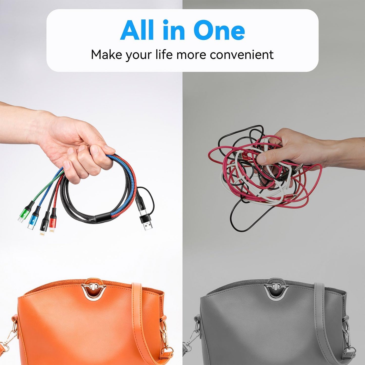 5 in 1 Multi Charging Cable 3.5A, Multi Fast Charging Cord USB A/C to Type C/Micro USB/Lightning Universal Braided Charger Cable,Multi Charger for Cell Phones,iPhone,Galaxy (2, Black, 4Feet)