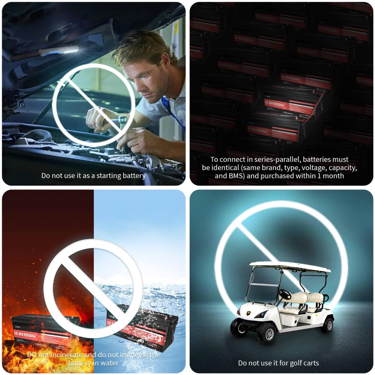 2 pack Dumfume 12V 200Ah LiFePO4 Lithium Battery,2560Wh Energy,1280W Load,200A BMS & 95% Discharge Efficiency,15000+ Cycles for Solar RV Marine Trolling Motor Home Backup