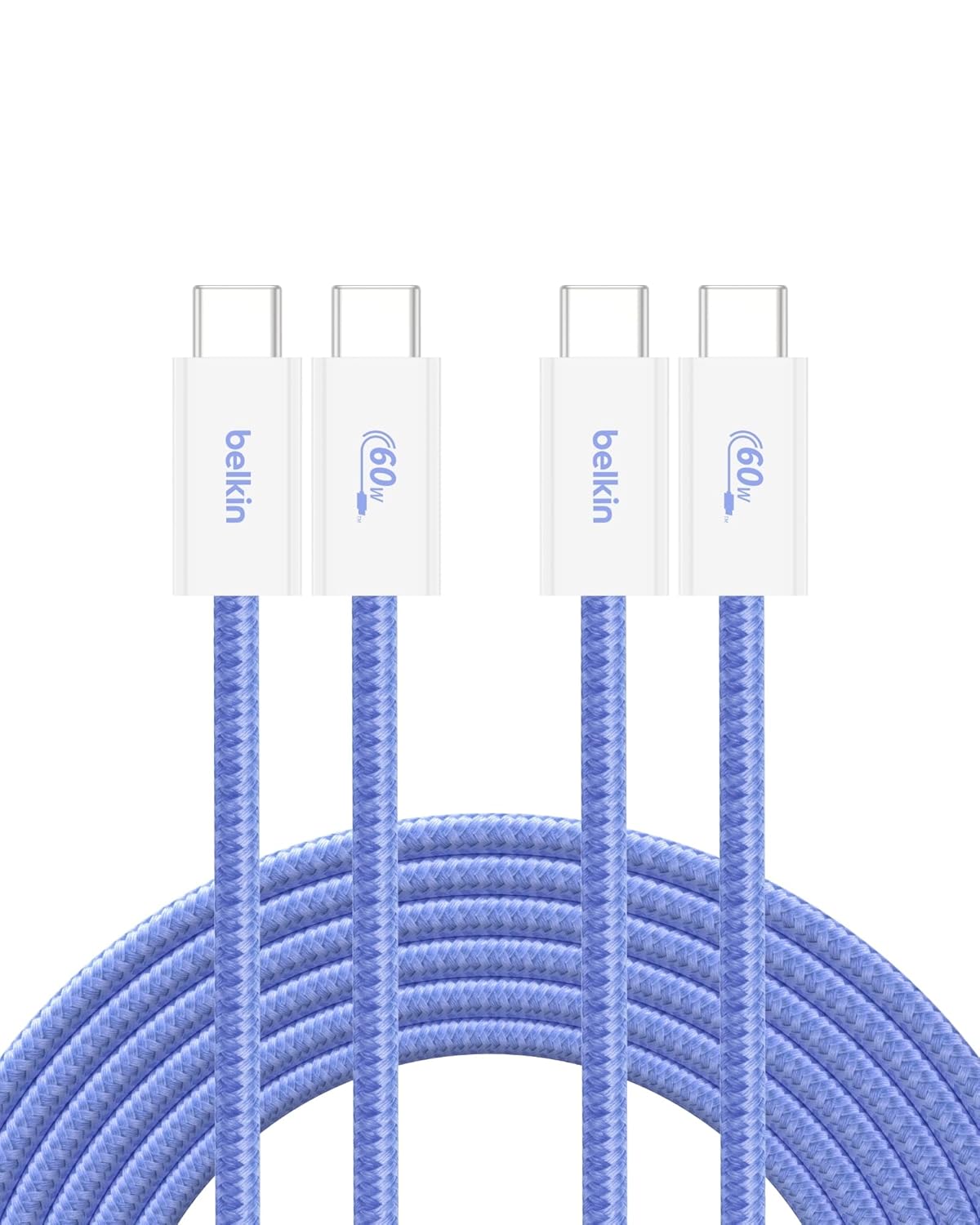 Belkin USB C to USB C Cable 2-Pack, 9.9ft, 60W - Type C Charger, iPhone Charger Cord, Soft, Braided, Flexible for iPhone 16, Galaxy S25, Pixel 9, Airpods, iPad Pro & More, Travel Essentials - Blue