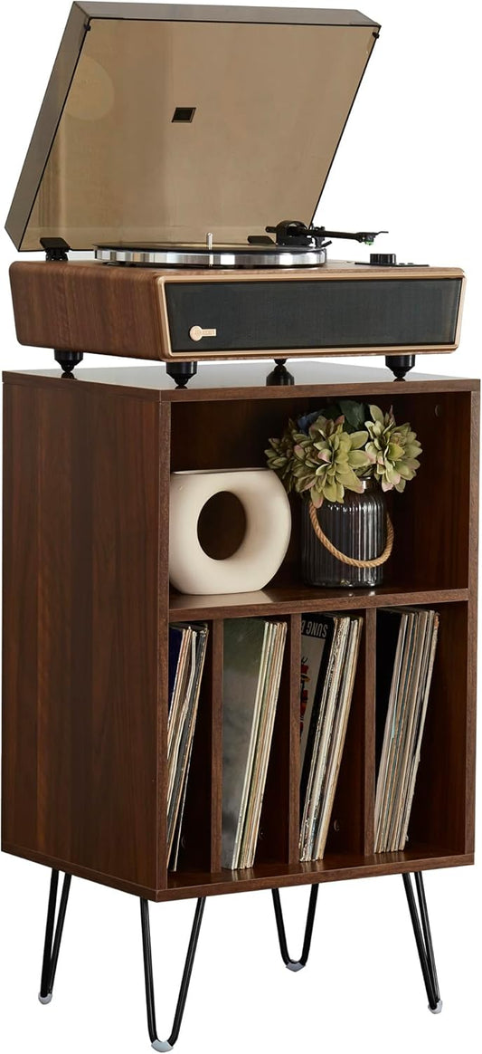 Arkrocket Huygens High Fidelity Bluetooth Record Player with Built-in Speakers Belt Drive Vinyl Turntable with Moving Magnet Cartridge, Bluetooth Input Output and Aux-in (Huygens Walnut + Audio Rack)