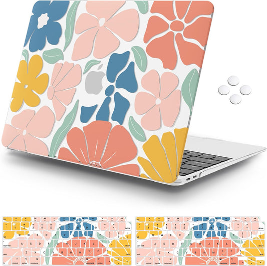 iCasso Compatible with MacBook Air 13 inch Case 2020-2018 Release M1 A2337 A2179 A1932, Cute Flower Protective Hard Shell Case +Keyboard Cover + Screen Protector,Colorful Flower