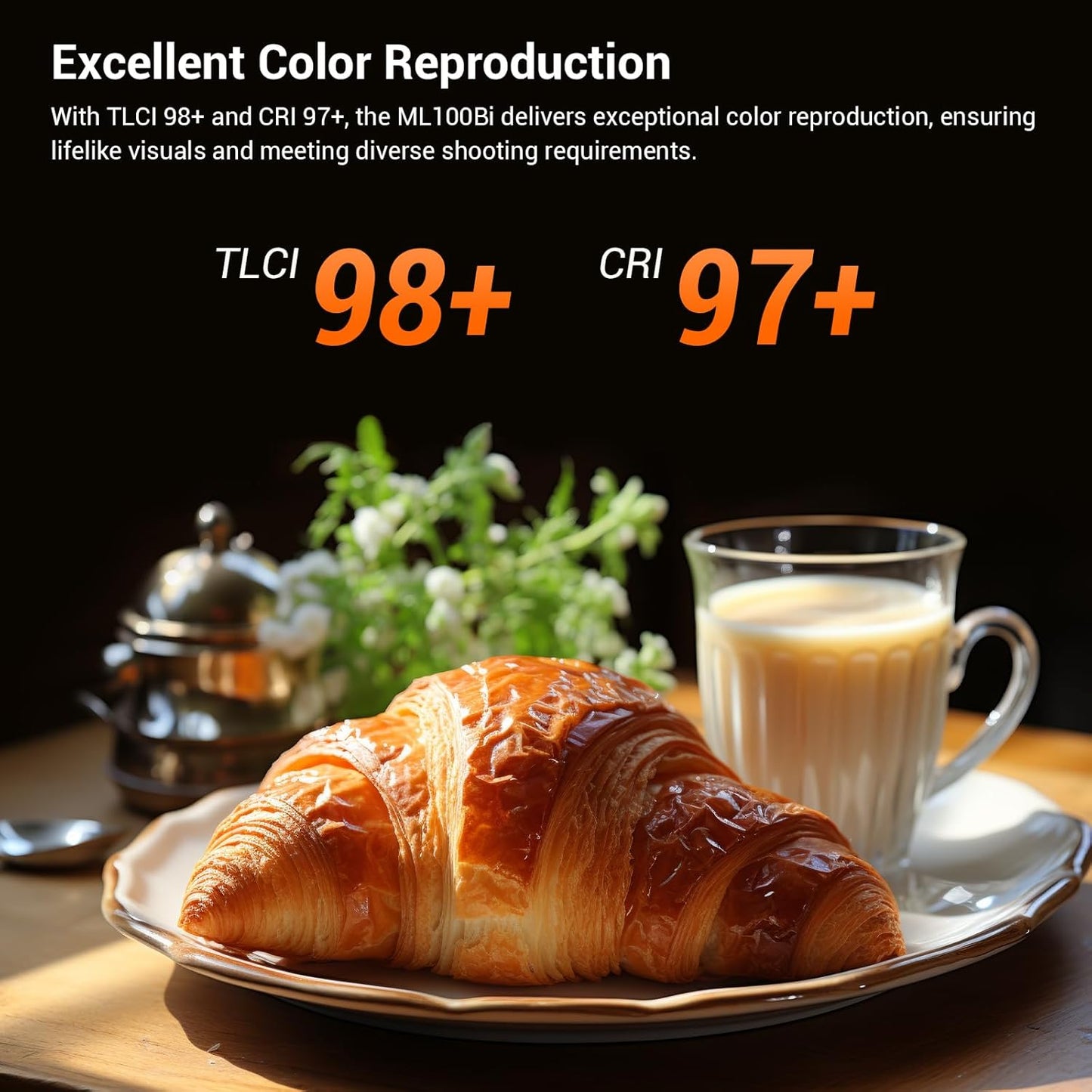 Godox ML100Bi Bi-Color LED Video Light, 120W 34300Lux@1M CRI 97+ TLCI 98+ 2800K-6500K, 11 FX Effects Photography Light, Portable LED Continuous Light