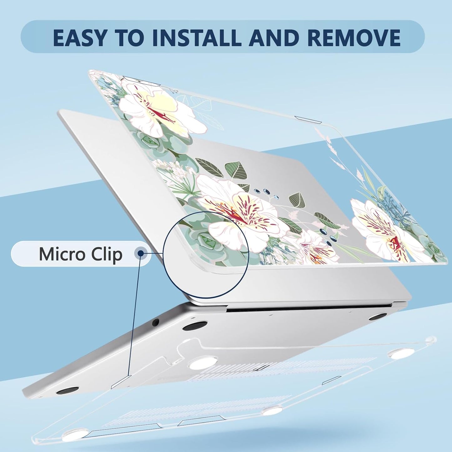 Compatible with MacBook Air 15 inch Case, M4 A3241/M3 A3114/M2 A2941 (Released 2025 to 2023), Hard Shell, Keyboard Cover, Screen Protector, Webcam Cover & Type-C Adapter, White Alstroemeria