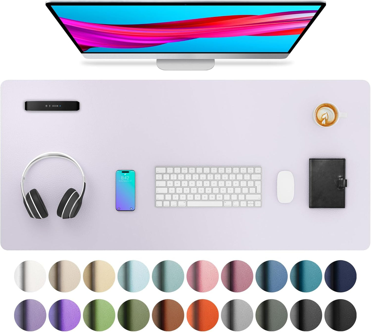 Aothia Large PU Leather Desk Pad Protector – Non-Slip Mouse Pad & Writing Mat for Office/Home, Waterproof, Easy to Clean (36" x 17", Soft Lavender)