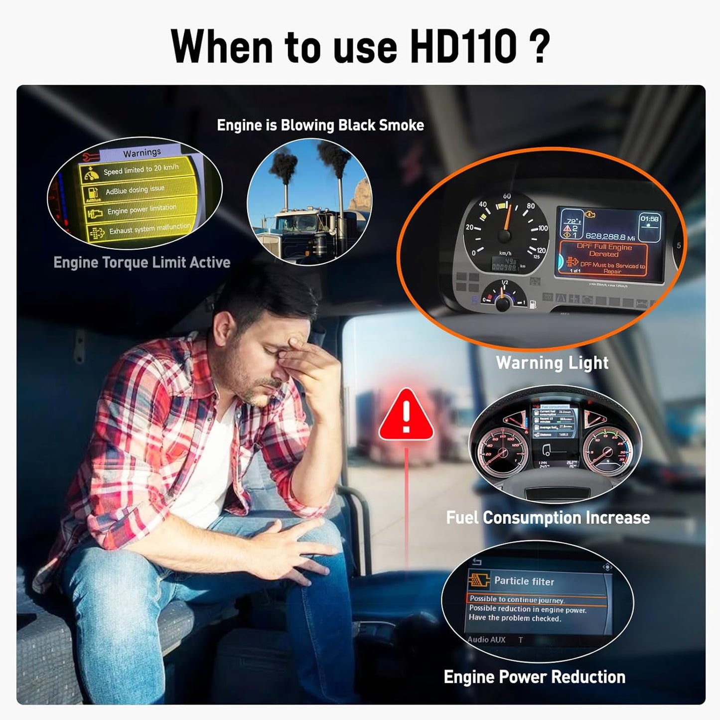 ANCEL HD110 Heavy Duty Truck Scanner with DPF Regen and Reset for Detroit Paccar Engine, Full System HDOBD & OBD2 Scanner for Diesel Trucks Lifetime Free Updates