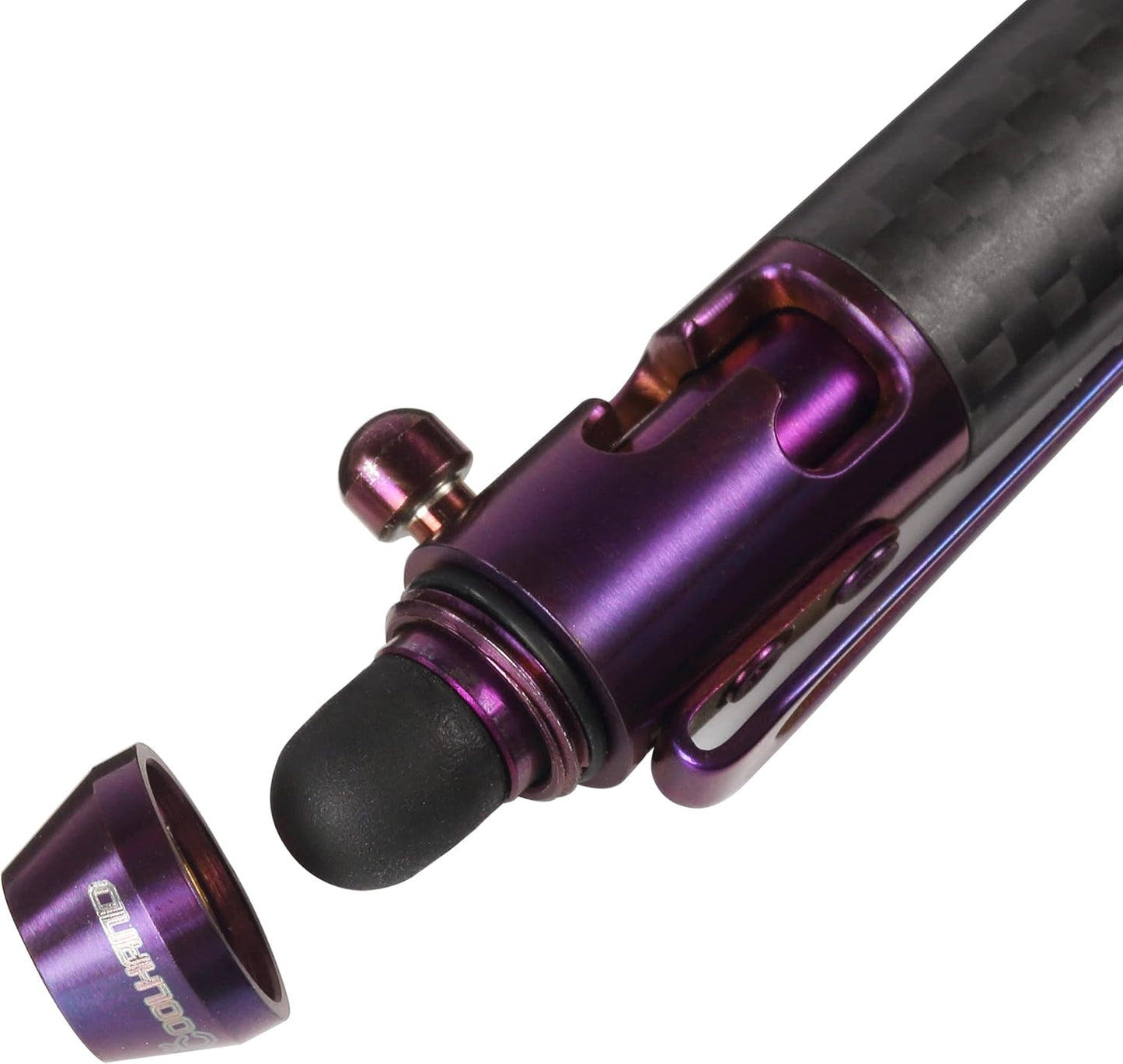Cool Hand 4.9'' Carbon Fiber Bolt Action Pen with Retractable Stylus Tip for Any Touch Screen, Ballpoint Ink Refillable, Compact Size, Skelton Out Deep Pocket Clip (Carbon Fiber Purple)