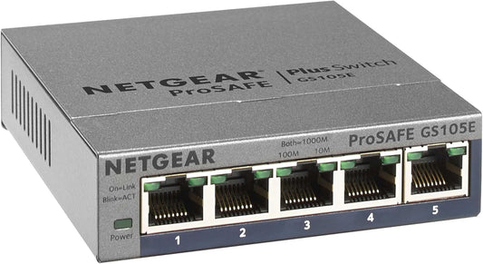 NETGEAR 5-Port Gigabit Ethernet Easy Smart Managed Switch (GS105Ev2) - Managed, Desktop or Wall Mount, and Limited Lifetime Protection
