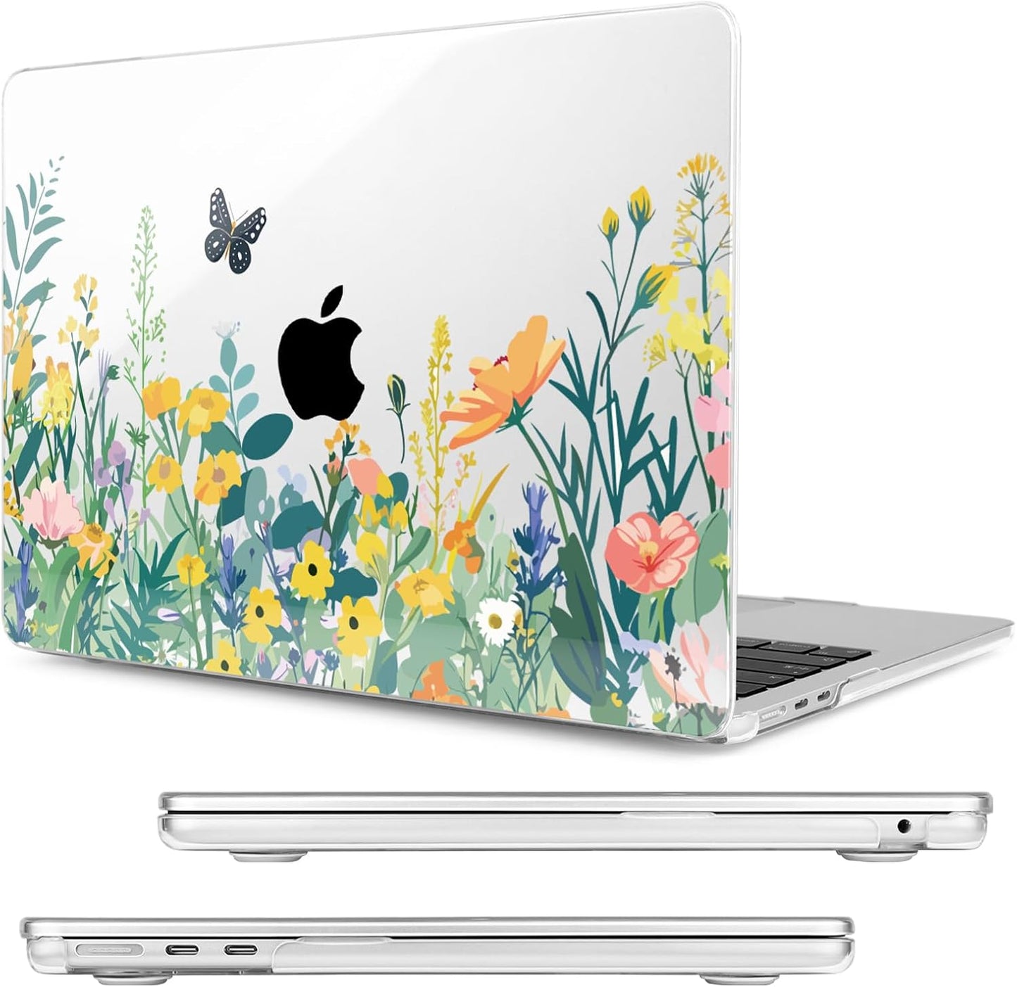 Compatible with MacBook Air 13.6 inch Case, M4 A3240/M3 A3113/M2 A2681 (Released 2025 to 2022), Hard Shell, Keyboard Cover, Screen Protector, Webcam Cover & Type-C Adapter, Butterfly Flowers