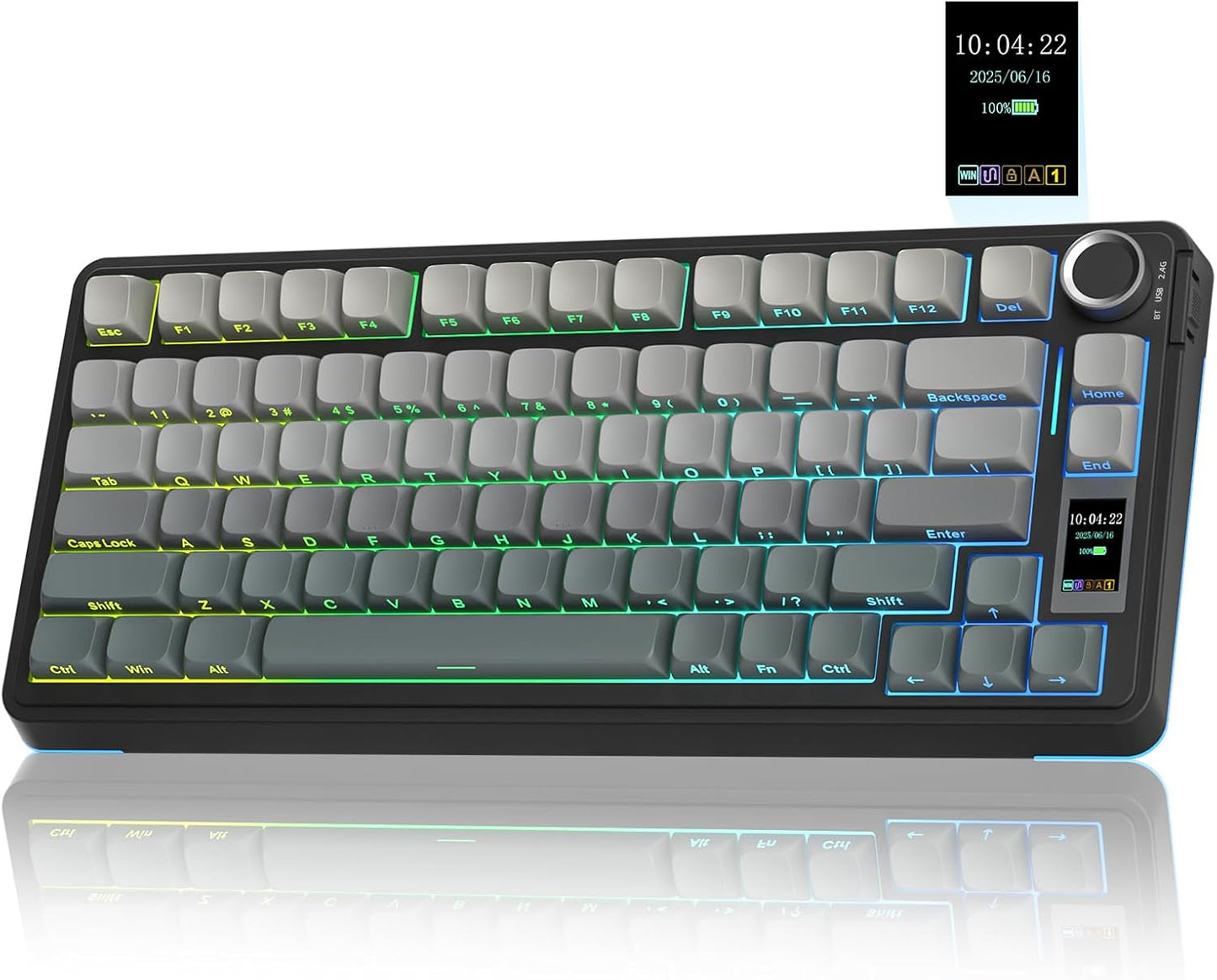 AULA S75 PRO Wireless Gaming Keyboard with Screen & Knob, Tri-Mode Hot Swappable Mechanical Keyboard 75%, Pre-lubed Switches, RGB Backlit, Side Printed PBT Keycaps, Creamy Sounding Computer Keyboards