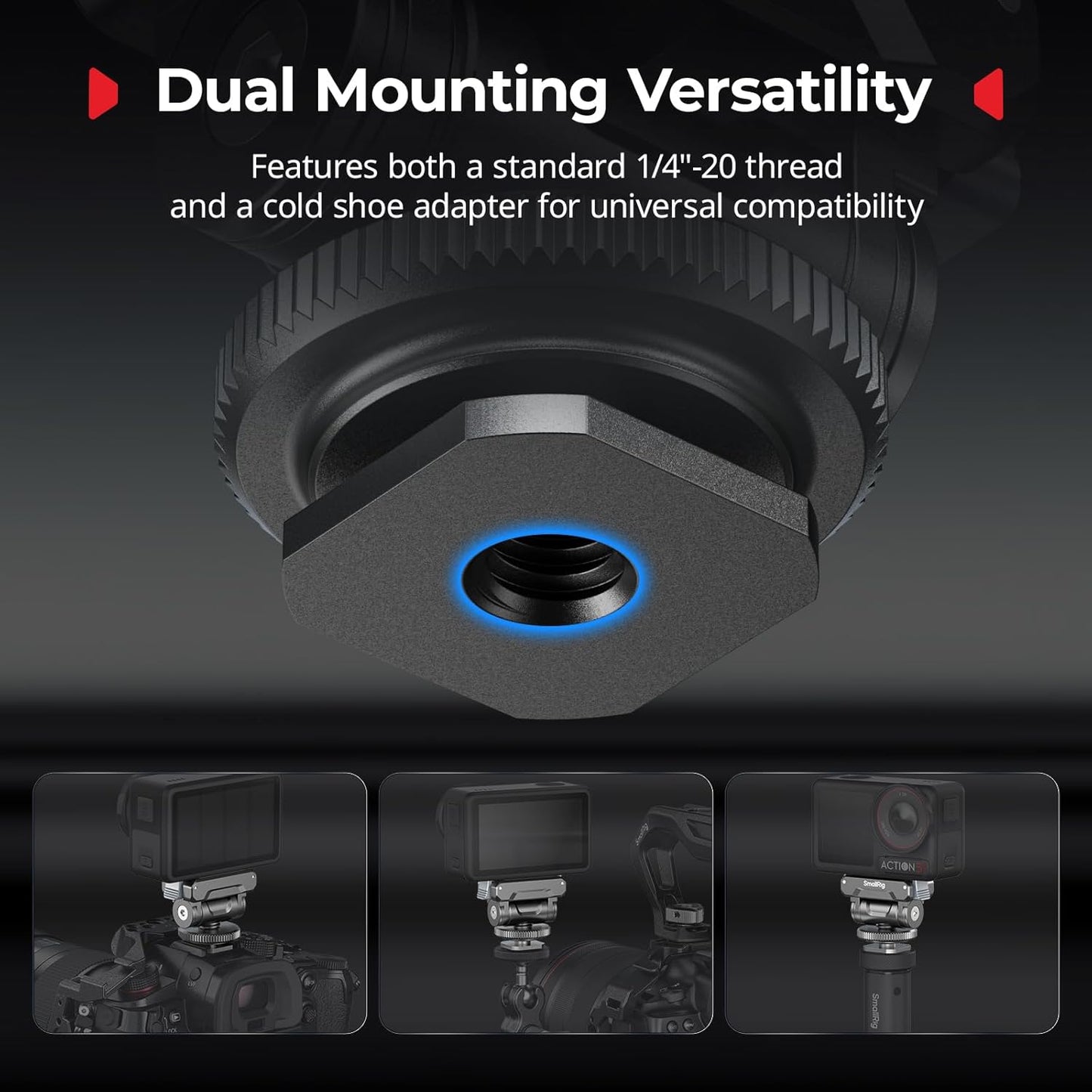 SMALLRIG Cold Shoe Adapter Mount for DJI Osmo 360 / Action 5 Pro / 4 / 3, with Quick Release Mount, 180° Tilt Adjustable - 5436