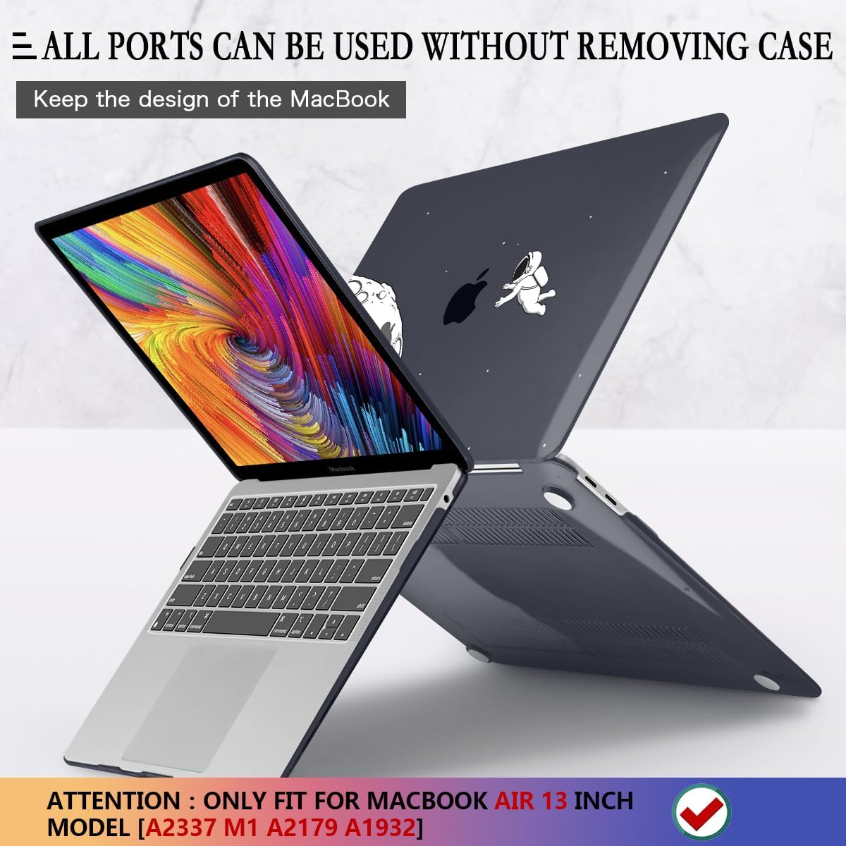 CISSOOK Case Compatible with MacBook Air 13 Inch 2021 2020 2019 2018 Release Model A2337 M1 A2179 A1932, Clear Black Hard Shell with Keyboard Cover for MacBook Air13 2020 with Touch ID, Astronaut