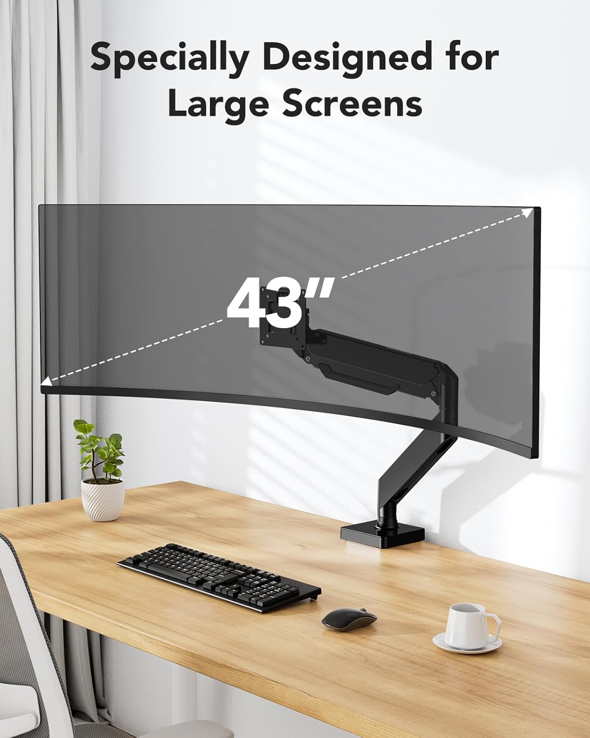 HUANUO Ultrawide Monitor Arm for 13 to 43 Inch Screens, Single Heavy Duty Monitor Arm Holds up to 33 lbs, Full Motion with Tilt Swivel Rotation, VESA 75x75mm or 100x100mm