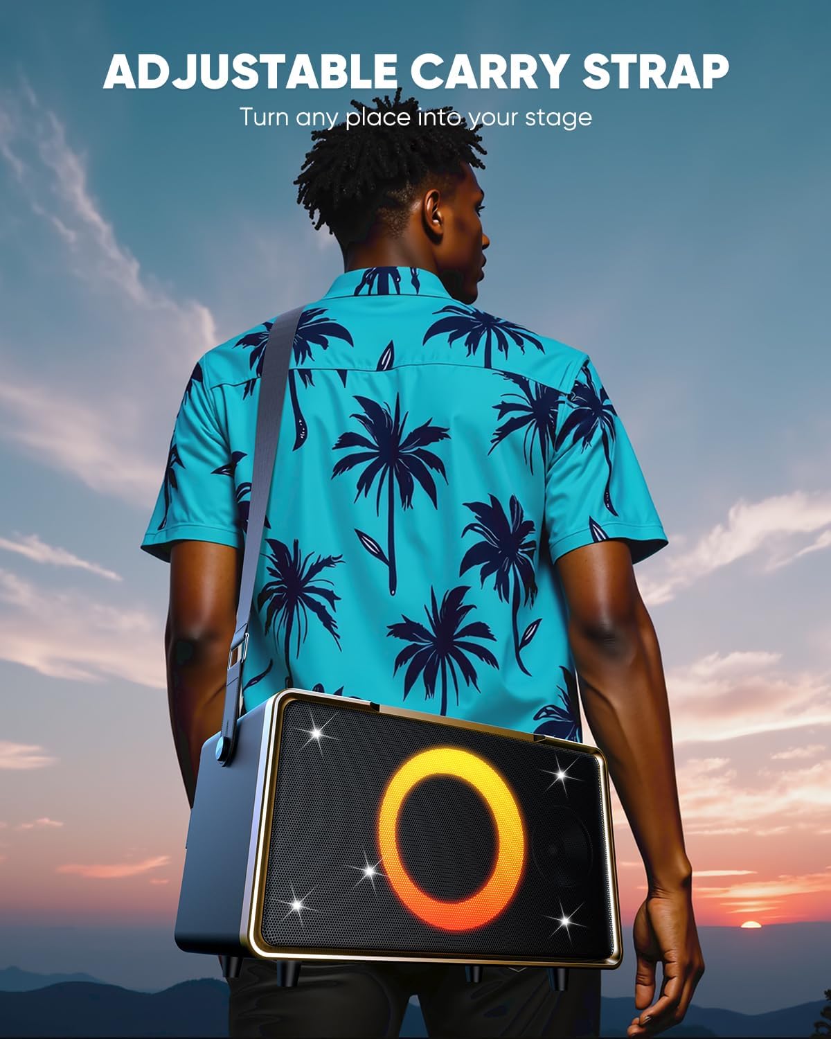 GFEEN Portable Bluetooth Speaker: 100W(160W Peak), 15H Playtime, Wireless Speakers with Microphone, 5″ Subwoofer, Loud Sound, Light Show, Fast Charging for Outdoor, Party, Backyard(Gold with 2Mic)