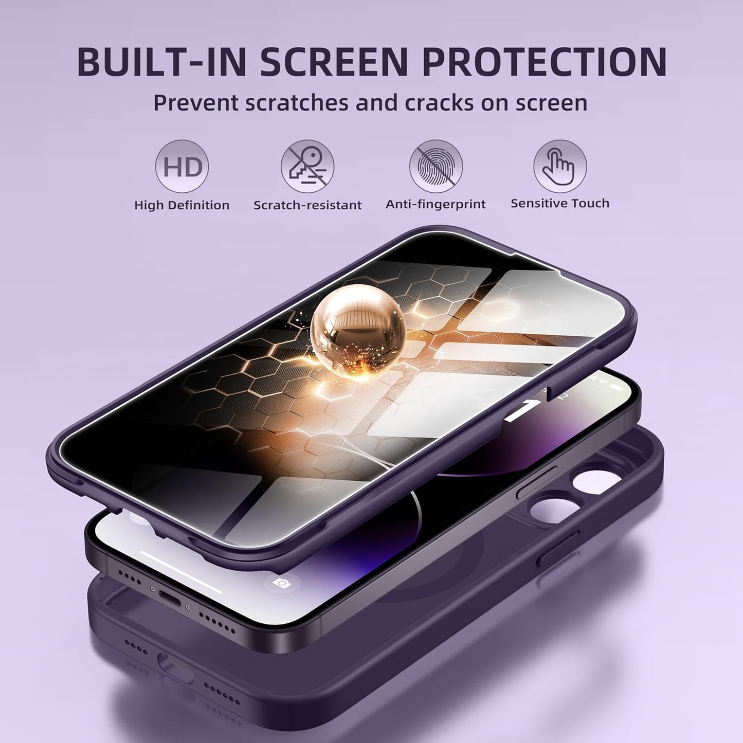 BERFY Magnetic for iPhone 14 Pro Max Case, Compatible with MagSafe,Built-in Privacy Screen Protector and Upgraded Camera Protection,Anti-Spy Full Body Shockproof Phone Case for 14 Pro Max 6.7", Purple
