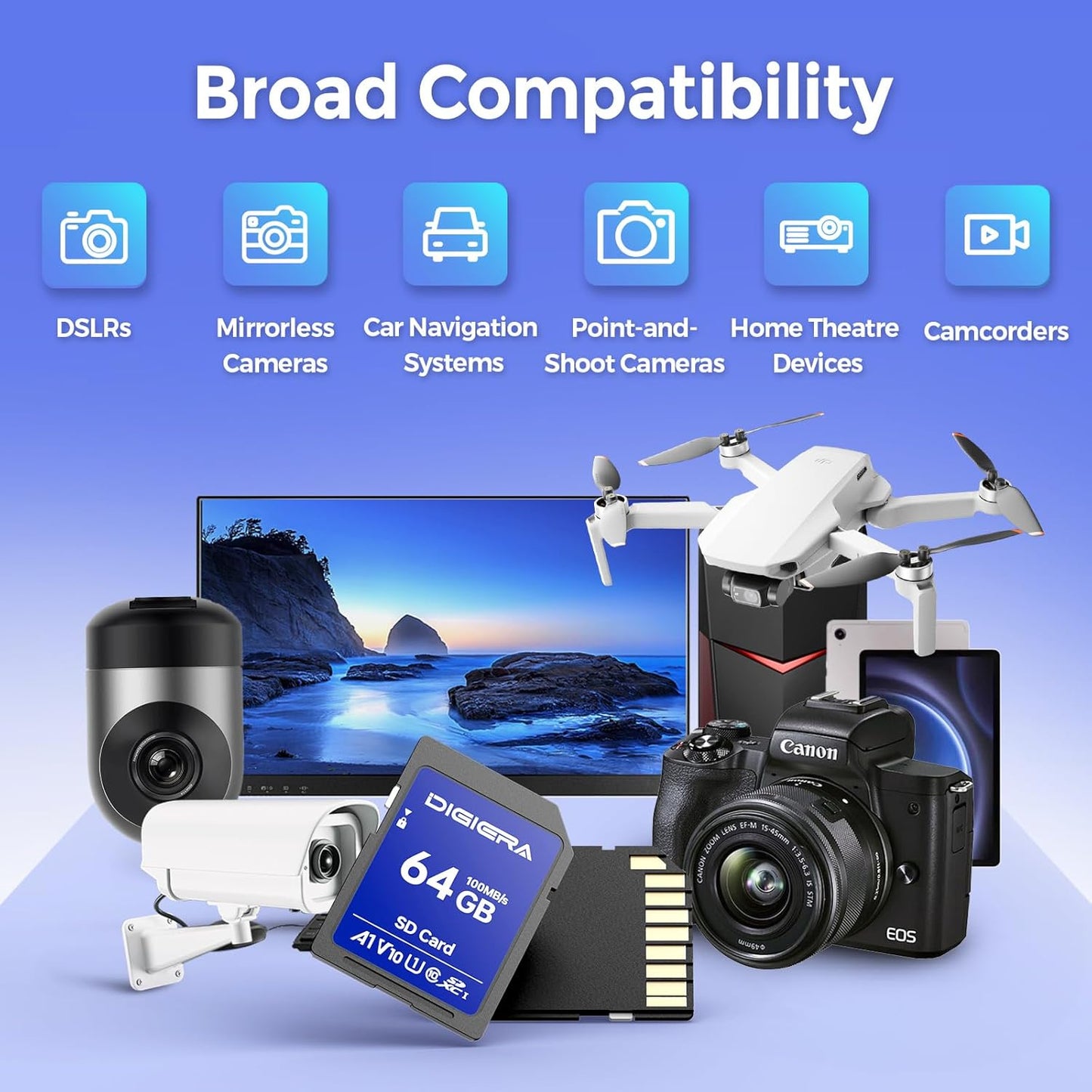 64GB CS100 SDXC UHS-I Memory Card - up to 100MB/s, C10, U1, V10, Full HD, SD Card for Computers, Digital Cameras, Home Theatre Devices, Car Navigation Systems (1 Pack)