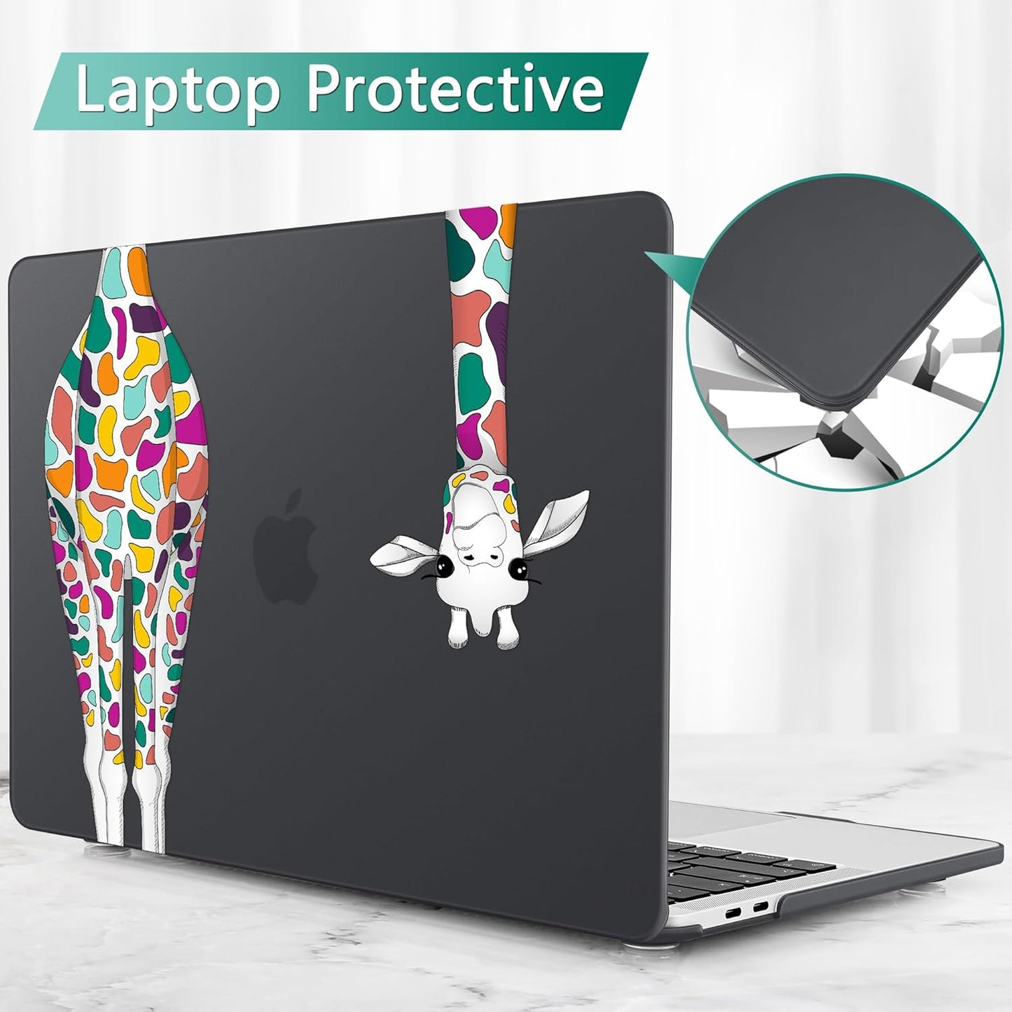 May Chen Compatible with MacBook Pro 13 inch Case 2022 2021 2020 Release Models A2338 M2 M1 A2251 A2289, Plastic Hard Shell Case Keyboard Cover for Mac Pro 13" with Touch Bar, Black Smile Giraffe