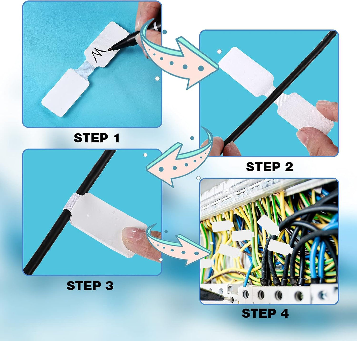 60 Pieces Self-Adhesive Cable Labels, Paste Wire Labels, Nylon Writable Cord Tags Waterproof White Wire Cable Tags for Electronics Office Computers Management and Identification (Pack of 2)