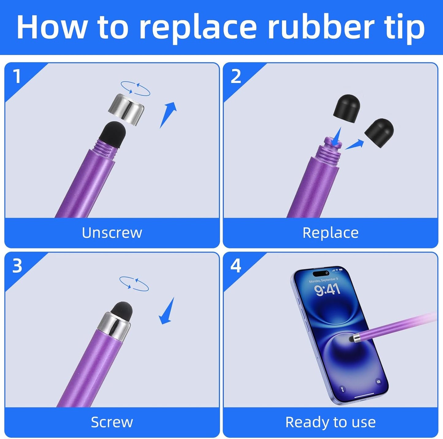 36Pcs Stylus Tips Replacement Tips Only, Soft Rubber Tip, 0.24inch (6mm) Replacement Nibs for Touch Screen Pen, Universal Stylus Ends, No Scratches