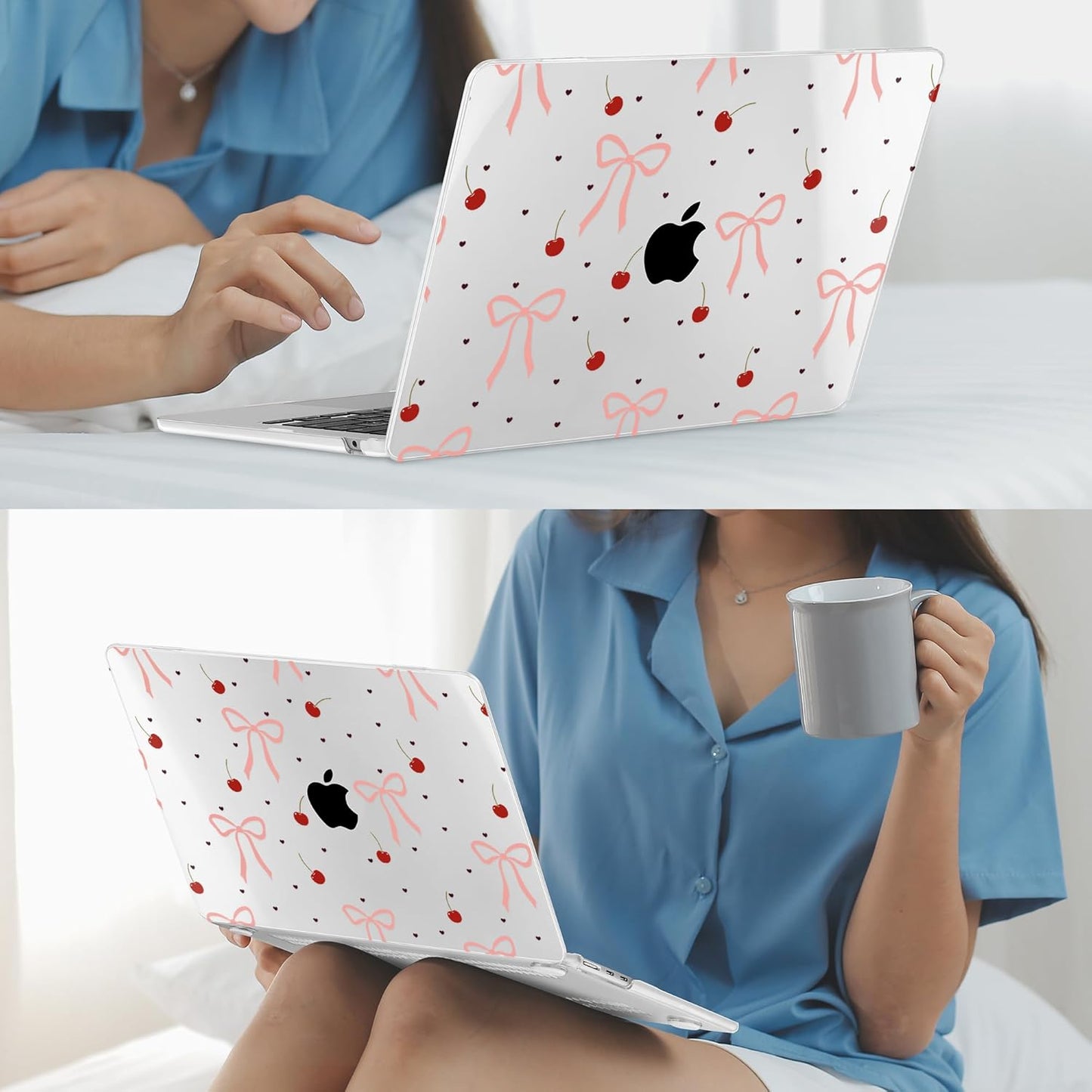 Mektron for 2025 M4 MacBook Air 13.6 Inch A3240 Case Fits 2023 A2681 M2 2024 A3113 M3 Chip with Liquid Retina Display Touch ID, Printed Plastic Hard Shell Cover for MacBook Air 13.6", Pink Bows-hearts