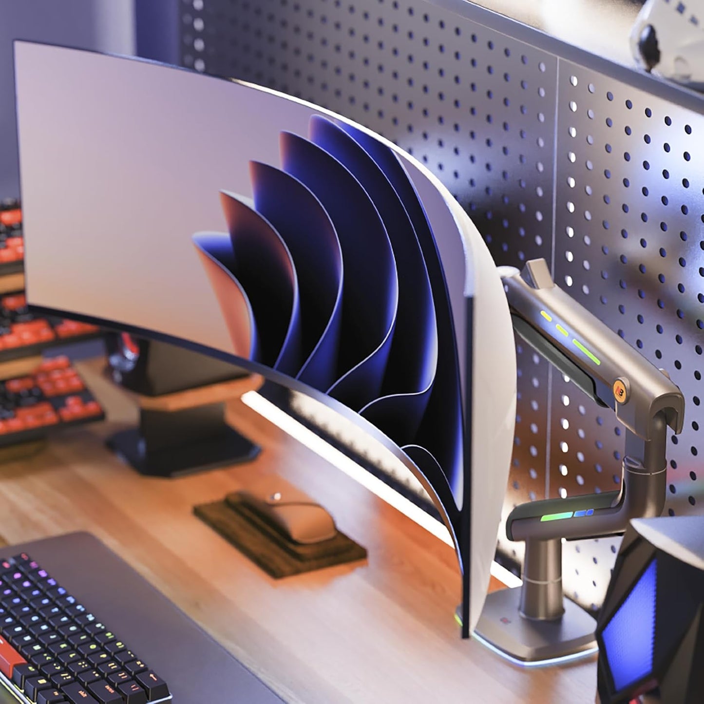 Gaming Monitor Arm for Flat/Ultrawide/Curved Monitors 32 to 60 inch, Heavy Duty Monitor Stand Load up to 20 kg, VESA 75/100 mm Mount (Grey Black)