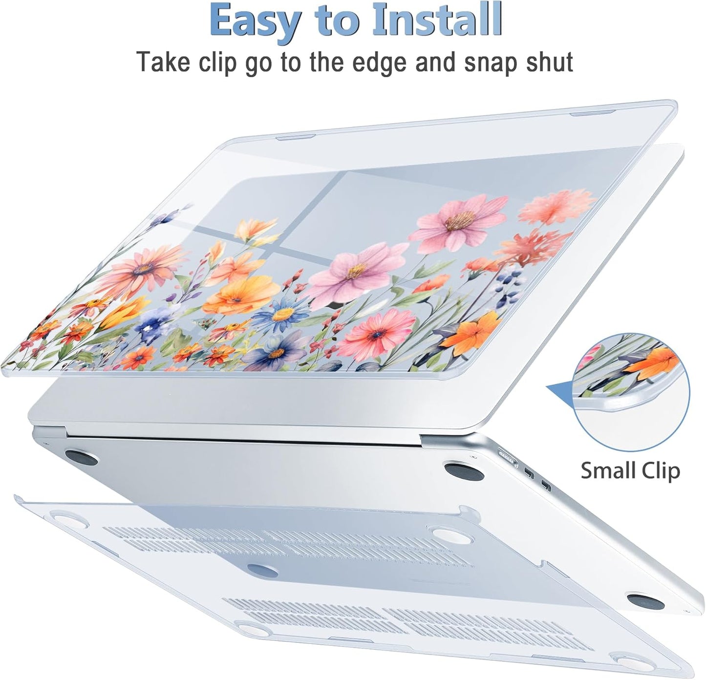 Mektron for 2025 MacBook Air 15 inch M4 Case A3241/ 2024 M3 A3114/ 2023 A2941 M2 Hard Printed Case with 15.3 Liquid Retina Display Touch ID, Plastic Hard Case & Keyboard Skin- Floral P165-Blue