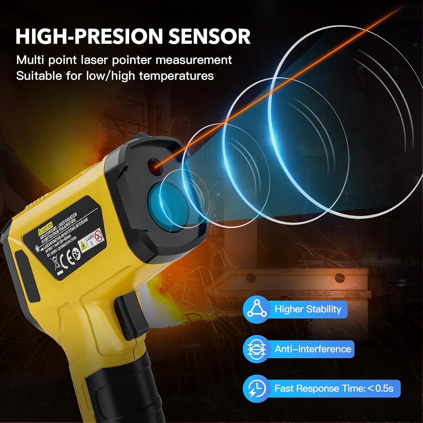 Infrared Thermometer Gun - INSTRODOTS Digital Laser Thermometer emperature Gun with Adjustable Emissivity & Max Value, -58°F~1472°F Non-Contact Surface Thermometer for Cooking, Freezer, Pizza, HVAC