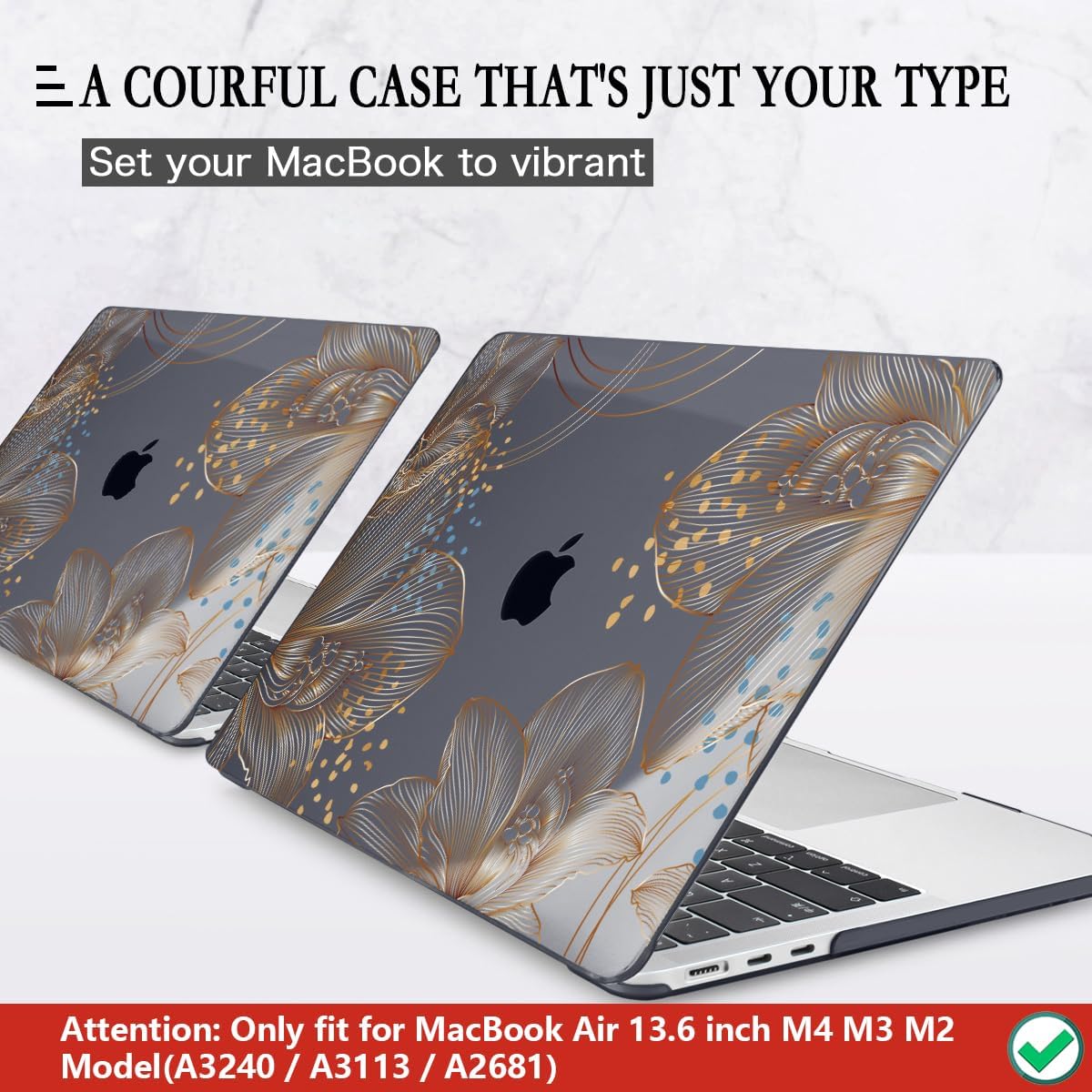 CISSOOK Gorgeous Flower Case for MacBook Air 13.6 inch M4 M3 M2 2025 2024 2022 Release, Hard Shell Case with Keyboard Cover +Screen Protector for MacBook Air 13 inch A3240 A3113 A2681