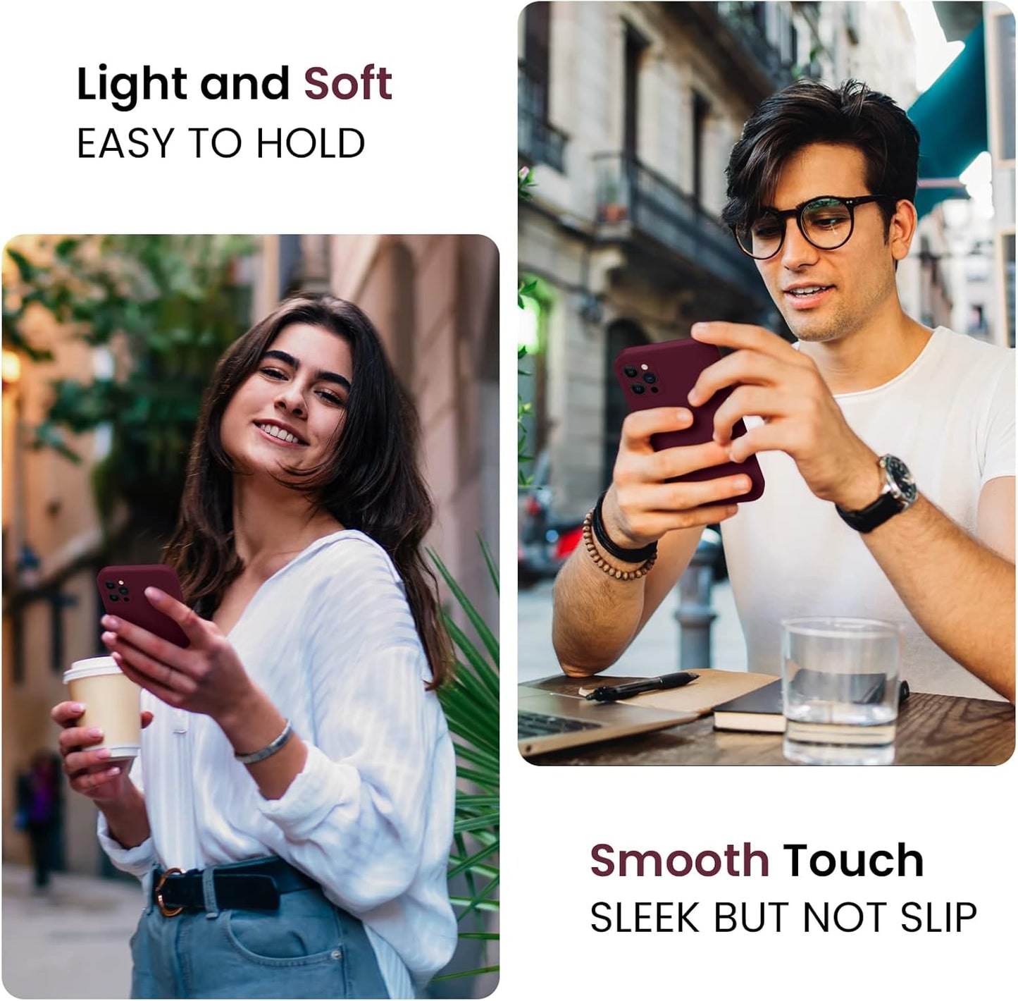 FireNova Designed for iPhone 13 Pro Case, Silicone Upgraded [Camera Protection] Phone Case with [2 Screen Protectors], Soft Anti-Scratch Microfiber Lining Inside, 6.1 inch, Plum