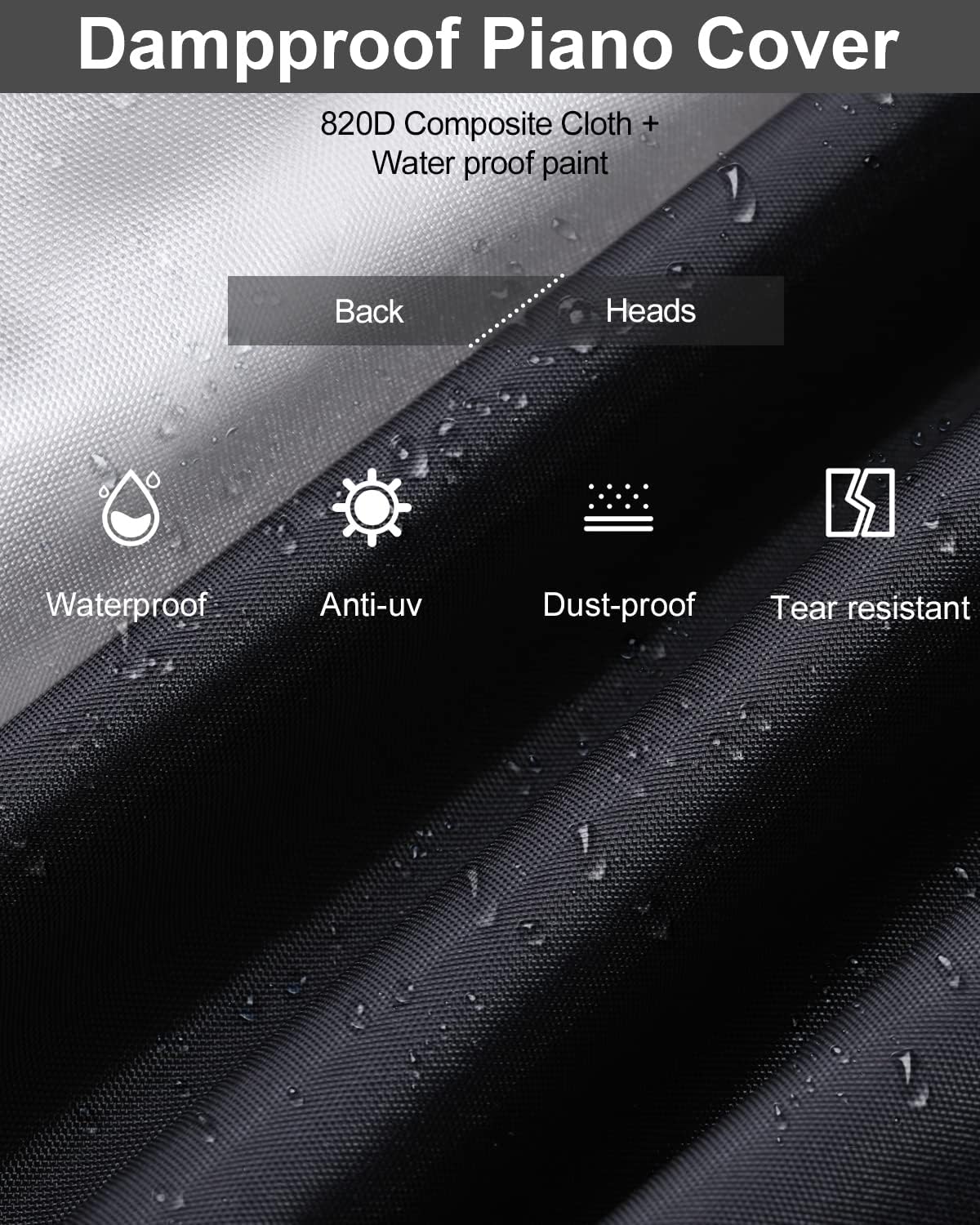 Elastic Lock Music Keyboard Dust Protector Cover - Water Proof, Stretchy, Full for Digital Pianos, Full Cover Elastic Lock Music Protector Case (88 Keys, Black)