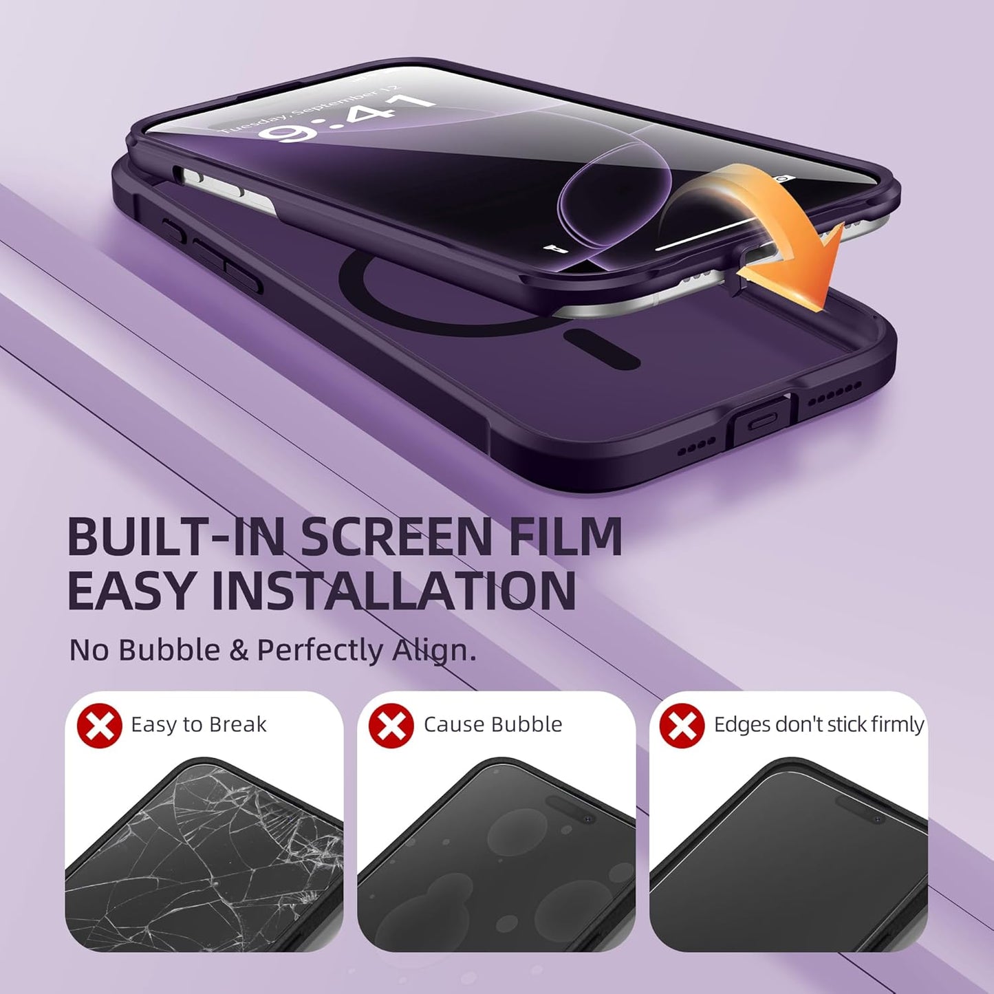 BERFY Magnetic for iPhone 16 Pro Max Case, Compatible with MagSafe, [Built-in 9H Tempered Glass Screen Protector & Camera Protection] Full Body Translucent Matte Phone case for 16 Pro Max, Deep Purple