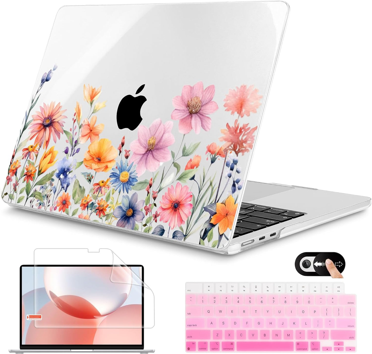 Mektron for 2025 M4 MacBook Air 13.6 Inch A3240 Case Fits 2023 A2681 M2 2024 A3113 M3 Chip with Liquid Retina Display Touch ID, Printed Plastic Hard Shell Cover for MacBook Air 13.6", Floral P165