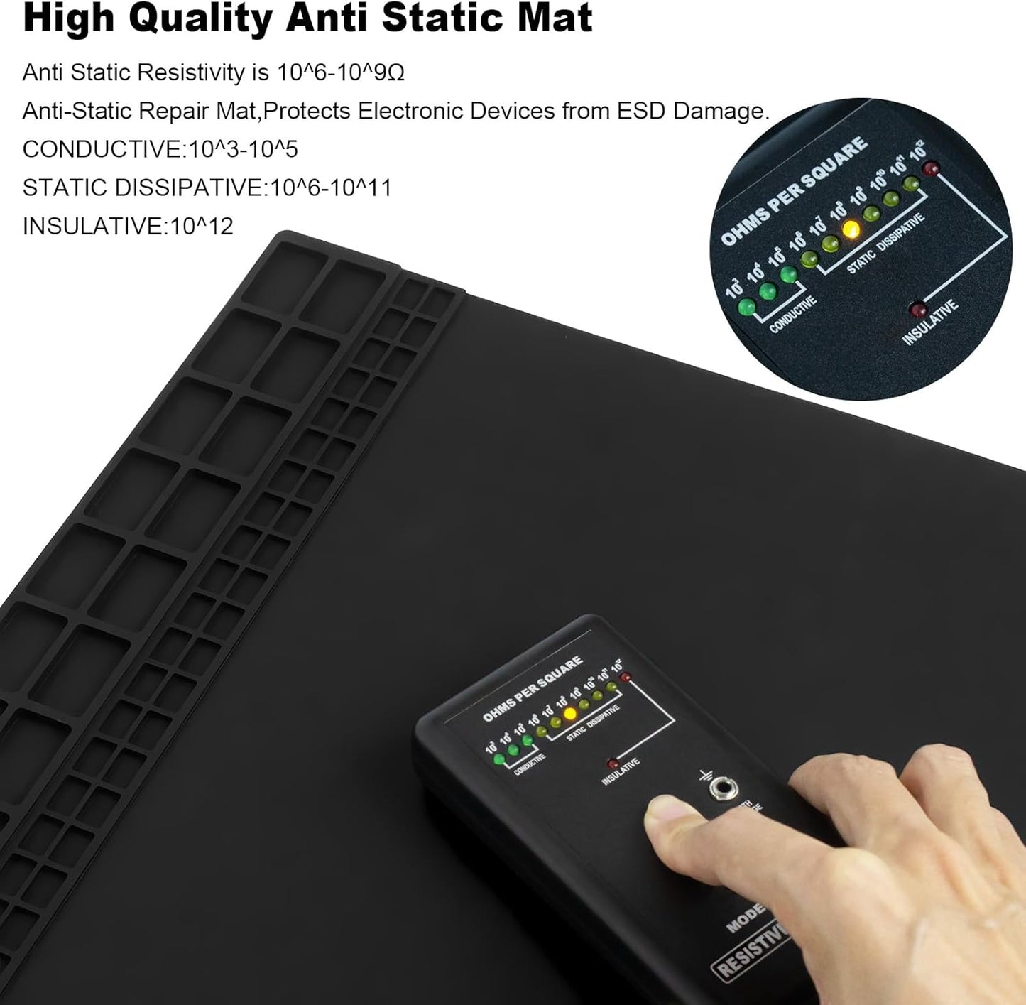Anti Static Soldering Mat, Extra Large 27.6" x 15.7" Heat Resistant 932°F Large Silicone ESD Safe Work Mat with Grounding Accessories and Anti Static Wrist Strap (Black)