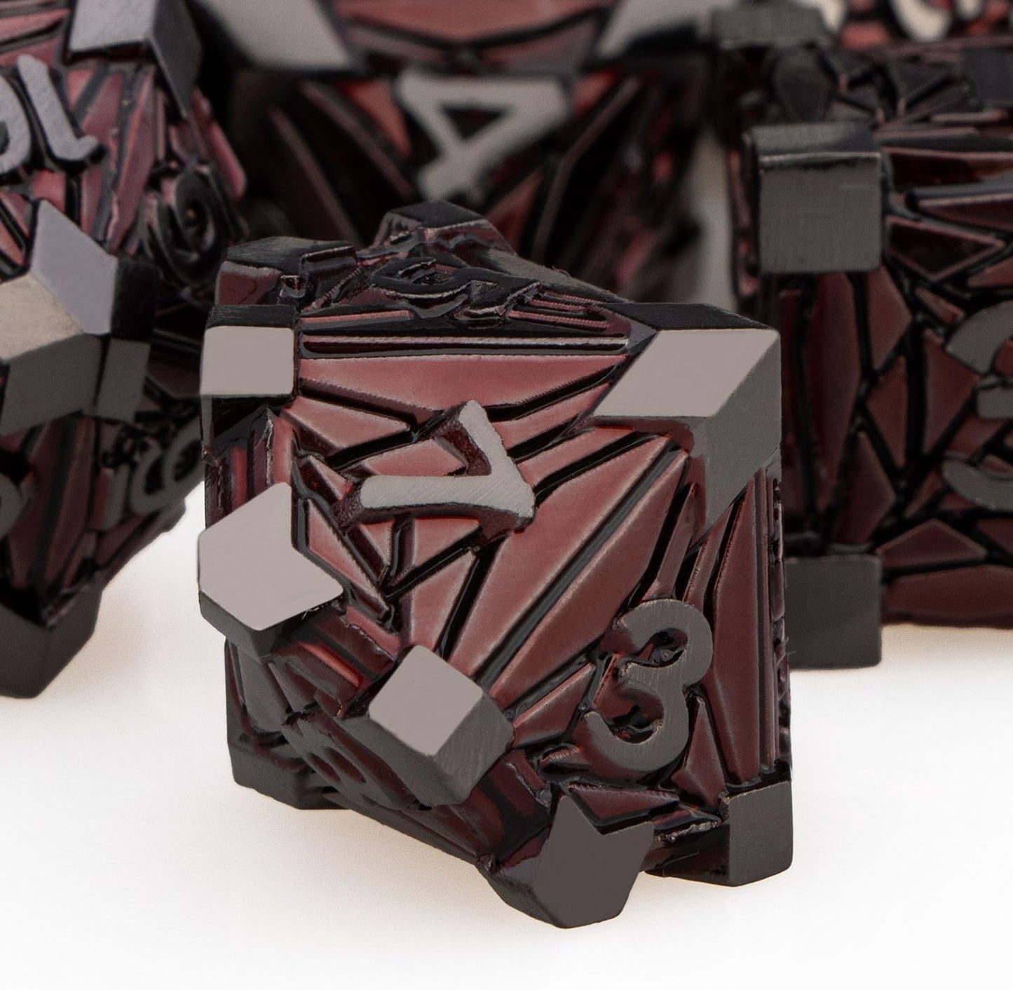 7PCS Metal DND Dice Set with Box, Debris RPG Red D and D Dice for use with D&D Tabletop Games Role Playing Game Polyhedral Dice Set D20 D12 D10 D8 D6 D4