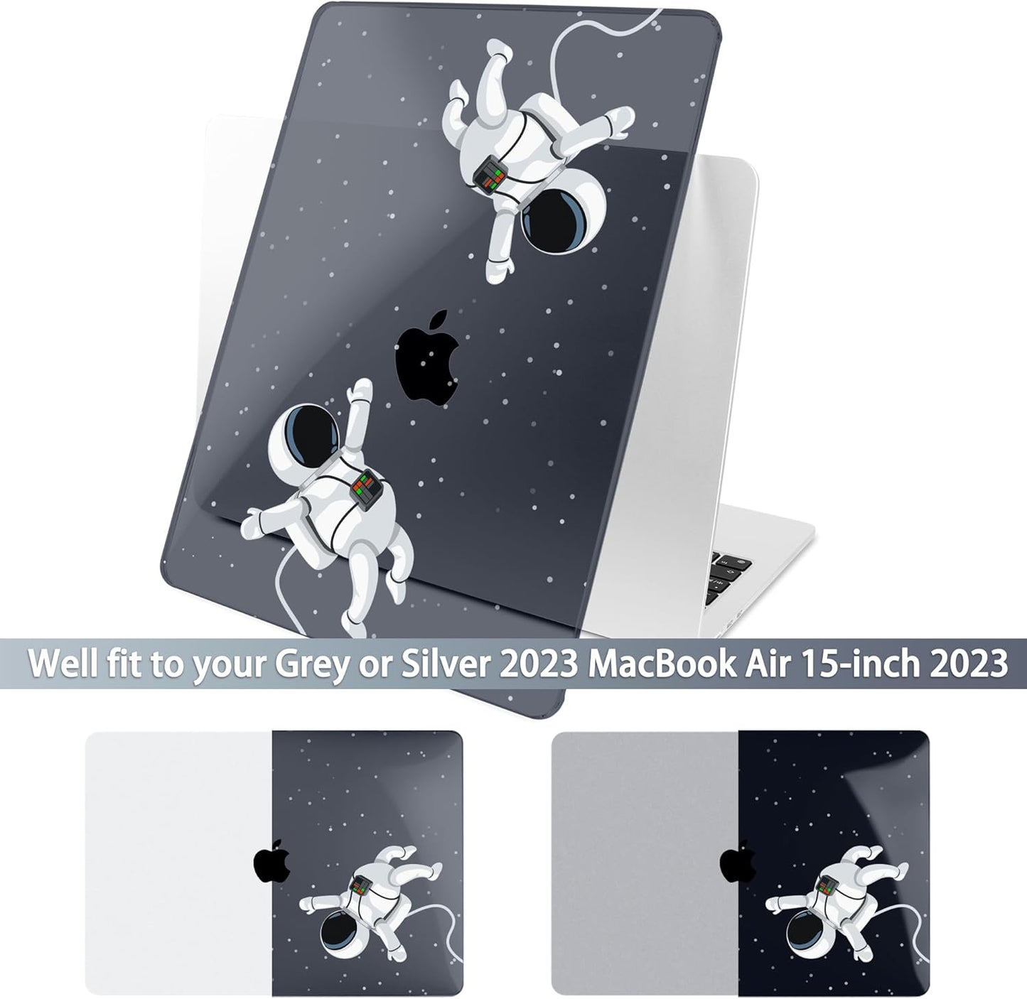 Batianda Premium Case for New MacBook Air 15 inch 2025 2024 2023 with M4 M3 M2 Chip, Designed Black Protective Plastic Hardshell & Keyboard Cover & Screen Protector, Cosmonaut