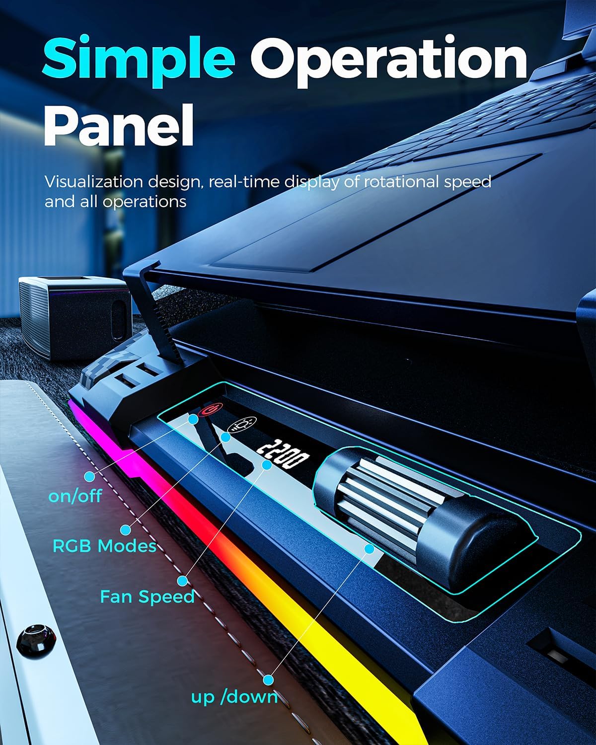 KeiBn Gaming Laptop Cooling Pad, Laptop Cooler with 5.5inch Cooling Fan, Rapid Cooling Fan Laptop 15.6-19.3inch, Infinitely Variable Speed, 7 Height Stands, 2 USB Ports-K1 5V