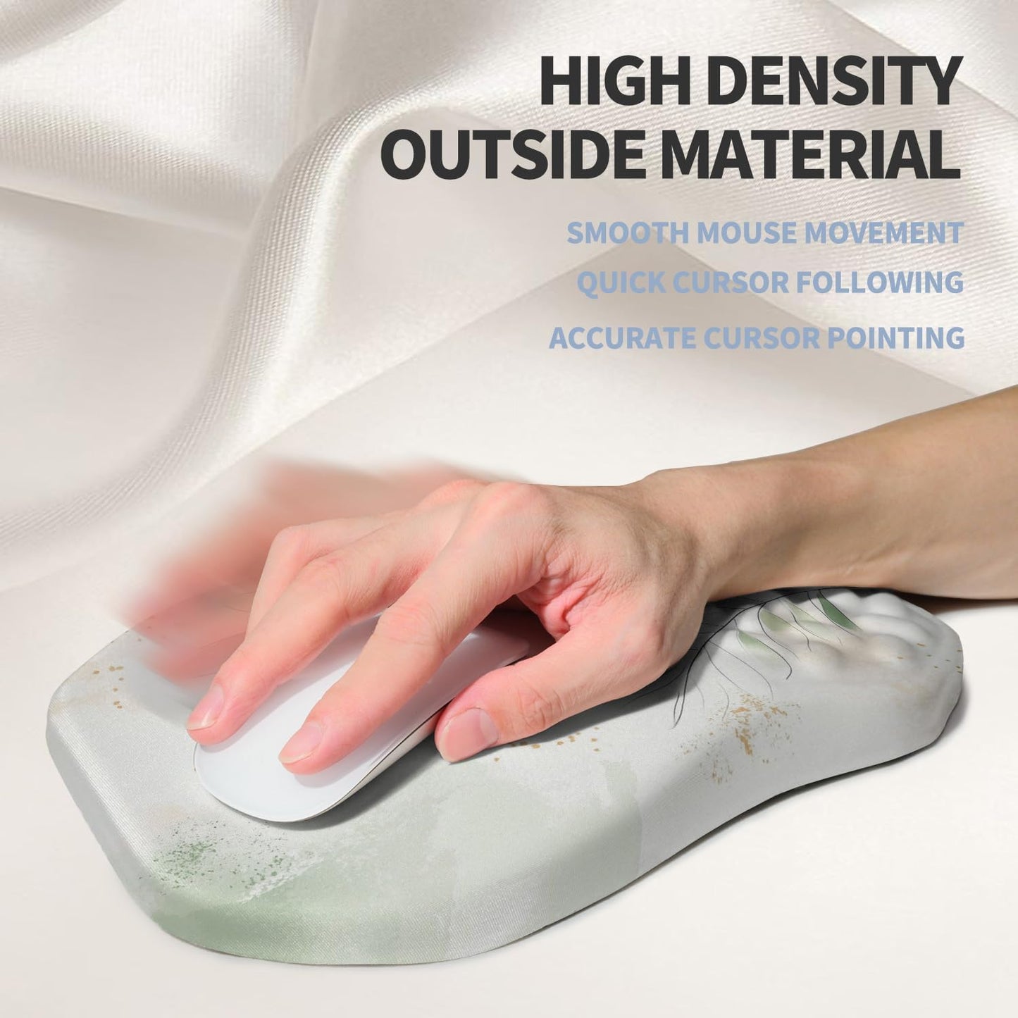 Ergonomic Raised Mouse Pad Wrist Support with Bilateral Slope Memory Foam Mousepad for Wrist Rest and Carpal Tunnel Pain Relief 11.8x7.9〃 Green Leaf