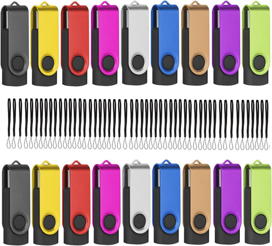 EASTBULL USB 2.0 Flash Drive 8GB with Lanyards Thumb Drives Bulk 20 Pack Colorful Multipack Memory Stick Pen Drive Swivel Design(8GB 20 Pack)