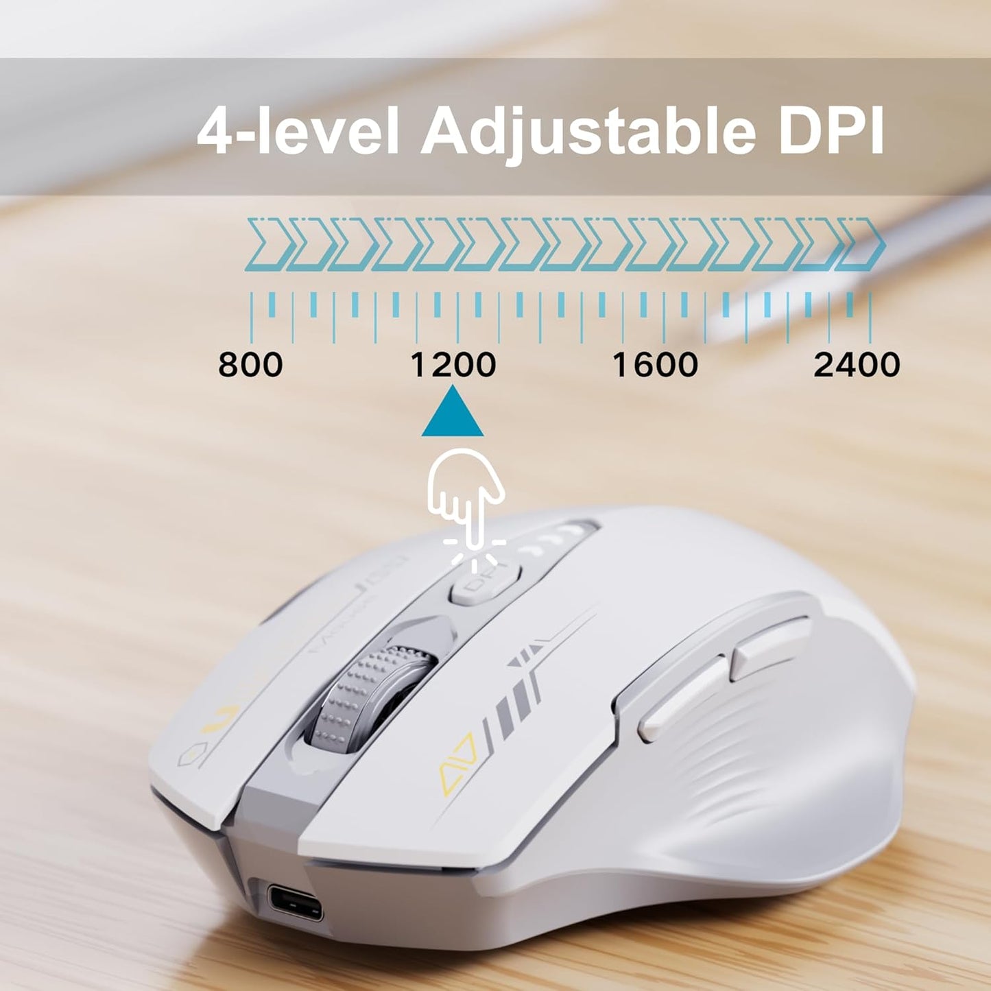 Bluetooth Mouse - Multi-Device Wireless, Upgraded Tri-Mode (BT 5.0/4.0+2.4G Hz) Rechargeable Ergonomic Mouse, 4 Adjustable DPI, Coldless for Laptop and PC
